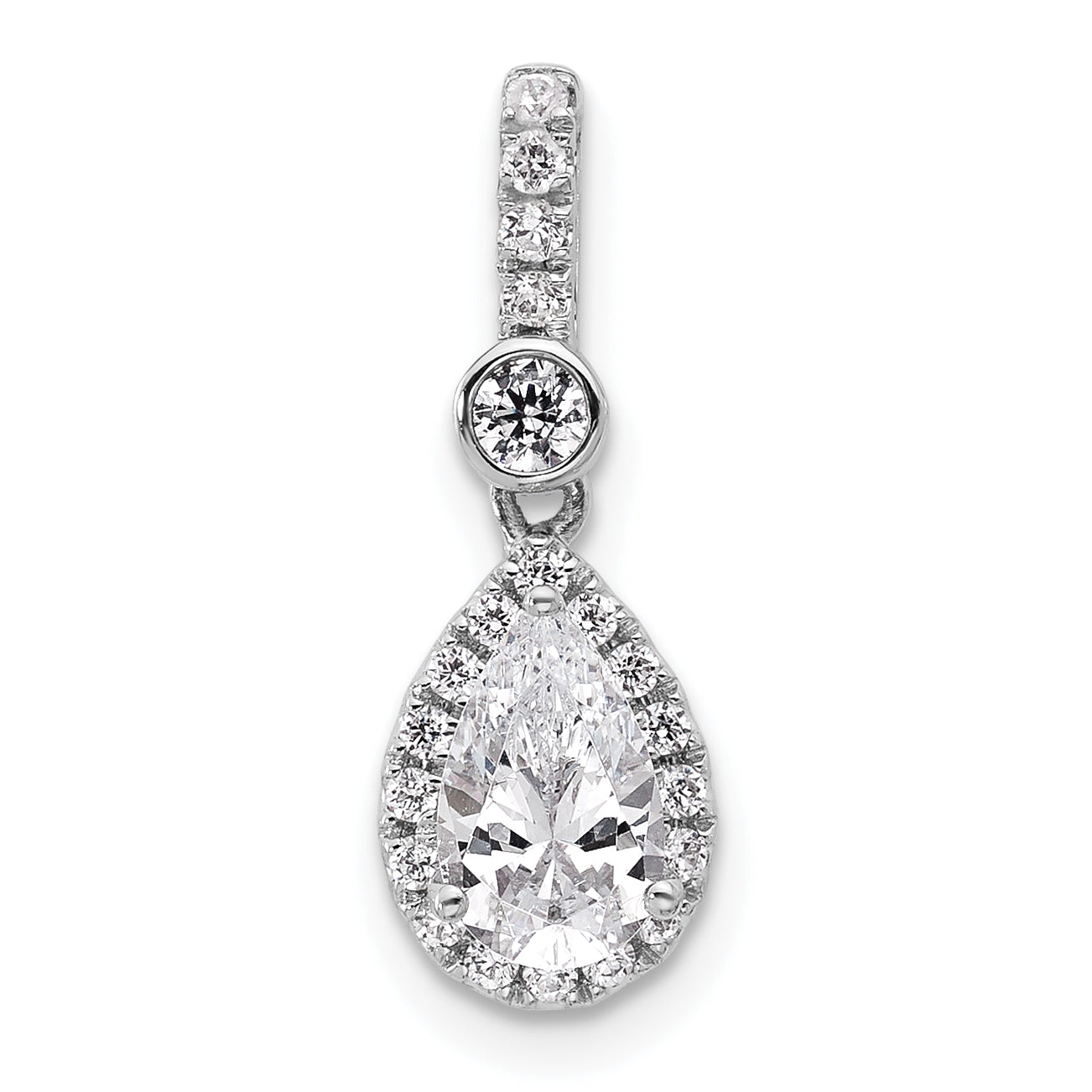 14k White Gold 1 carat Certified Lab Grown Diamond VS+ F+ Pear Complete Halo Pendant
