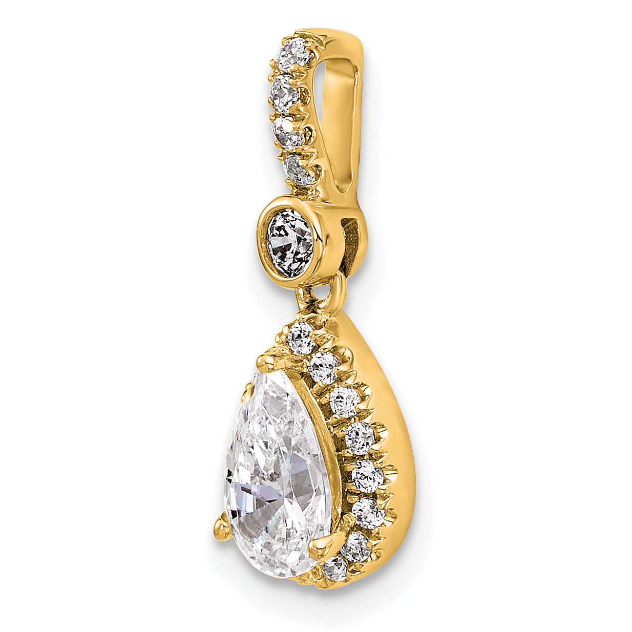 14k 1 carat Certified Lab Grown Diamond VS+ F+ Pear Complete Halo Pendant
