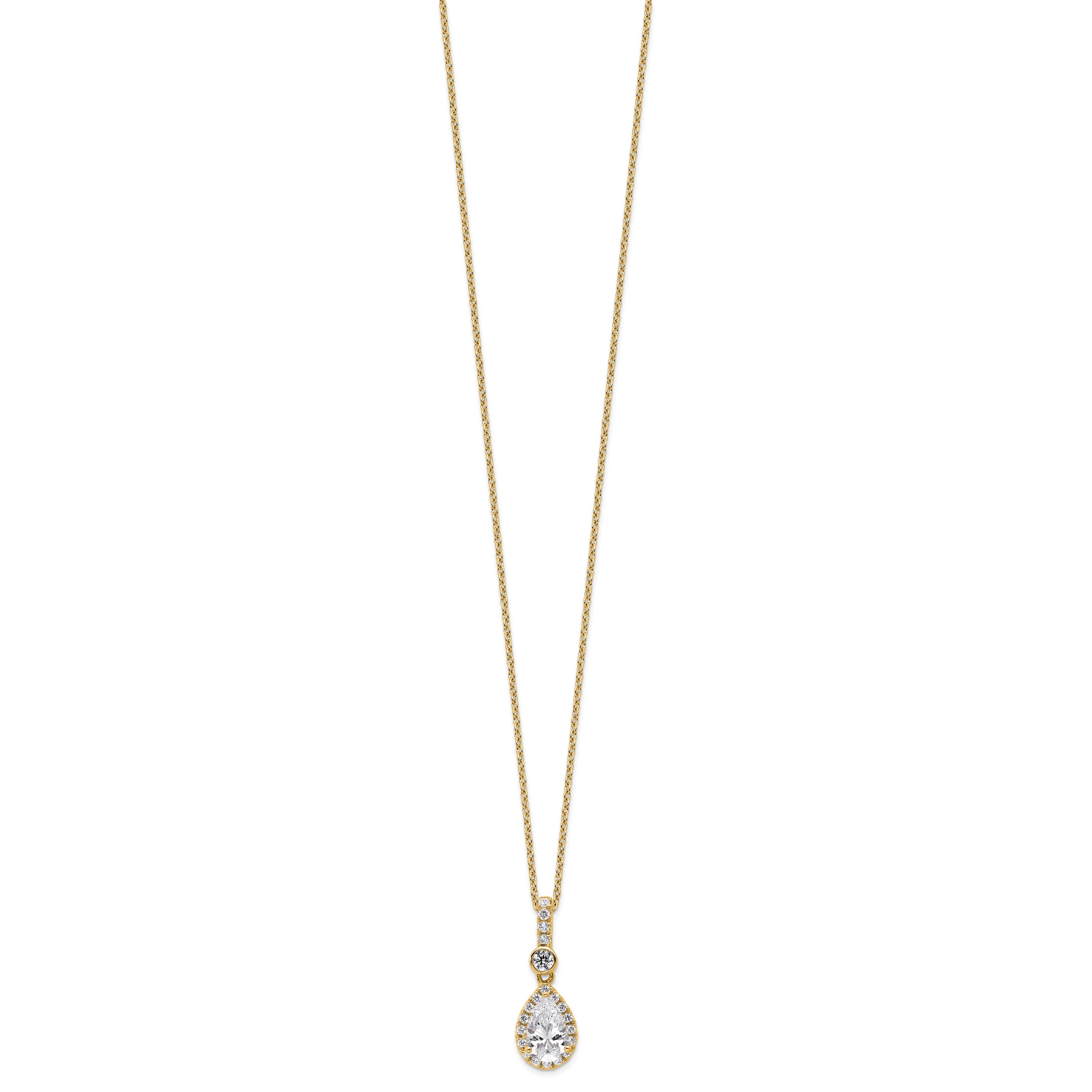 14k 1 carat Lab Grown Diamond VS+ F+ Pear Complete 18 inch Halo Pendant Necklace