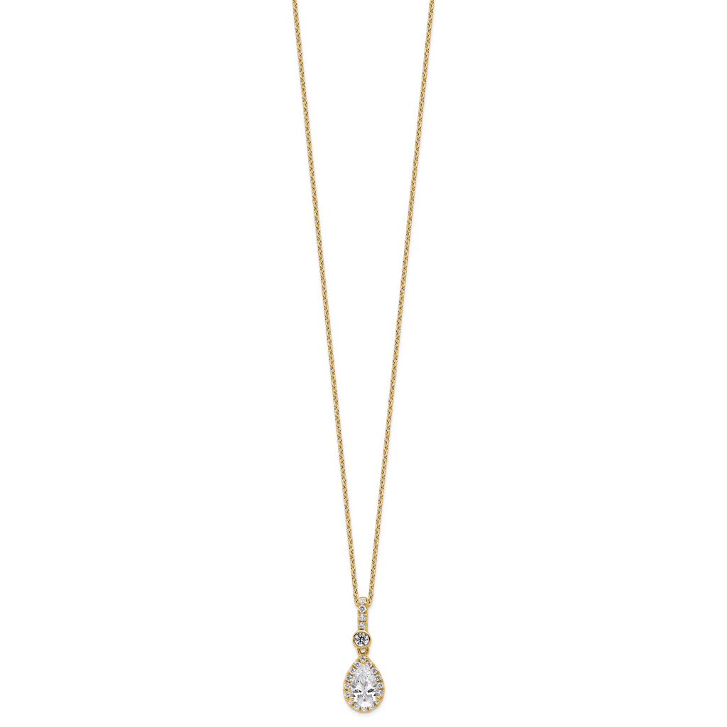 14k 1 carat Lab Grown Diamond VS+ F+ Pear Complete 18 inch Halo Pendant Necklace
