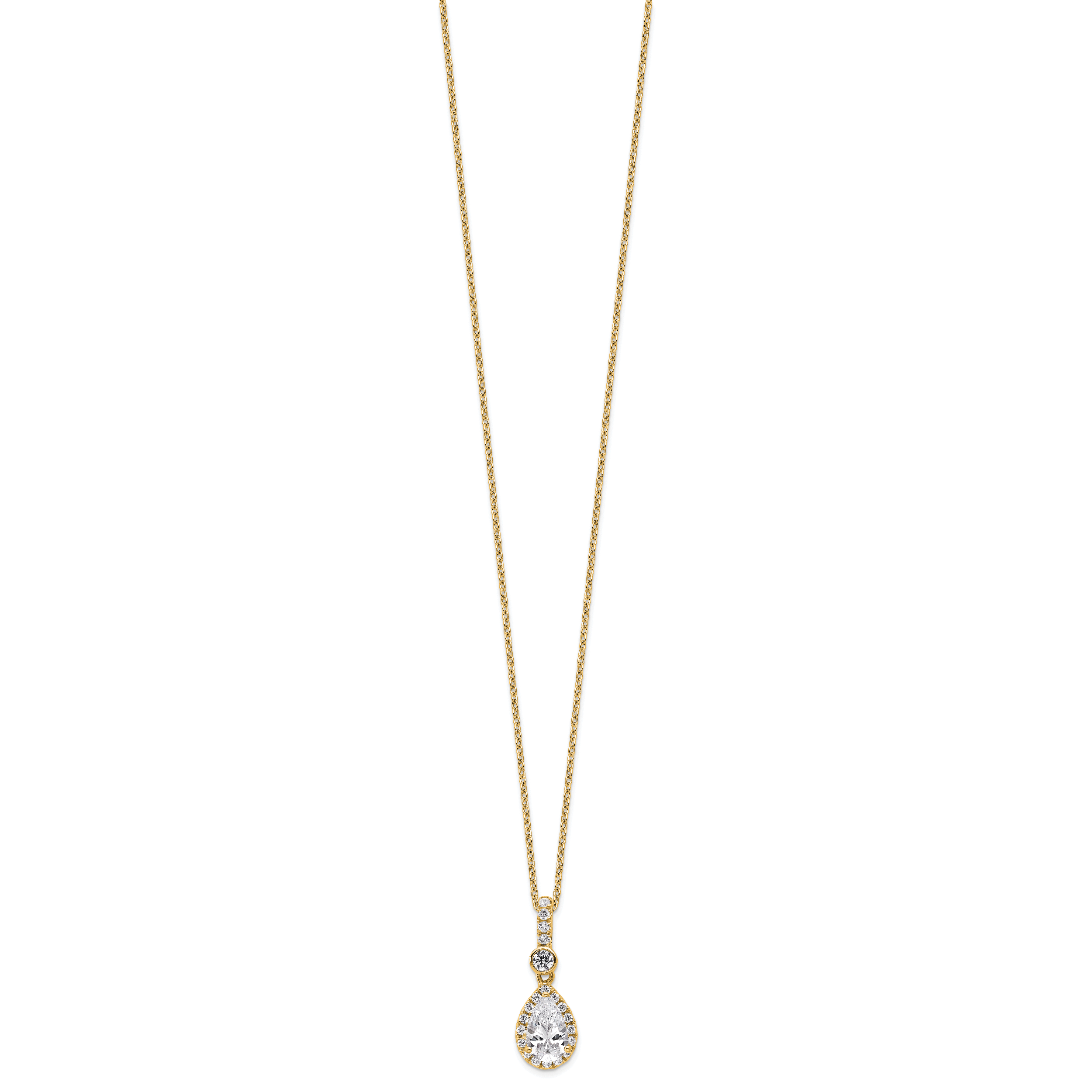 14k 1 carat Lab Grown Diamond VS+ F+ Pear Complete 18 inch Halo Pendant Necklace