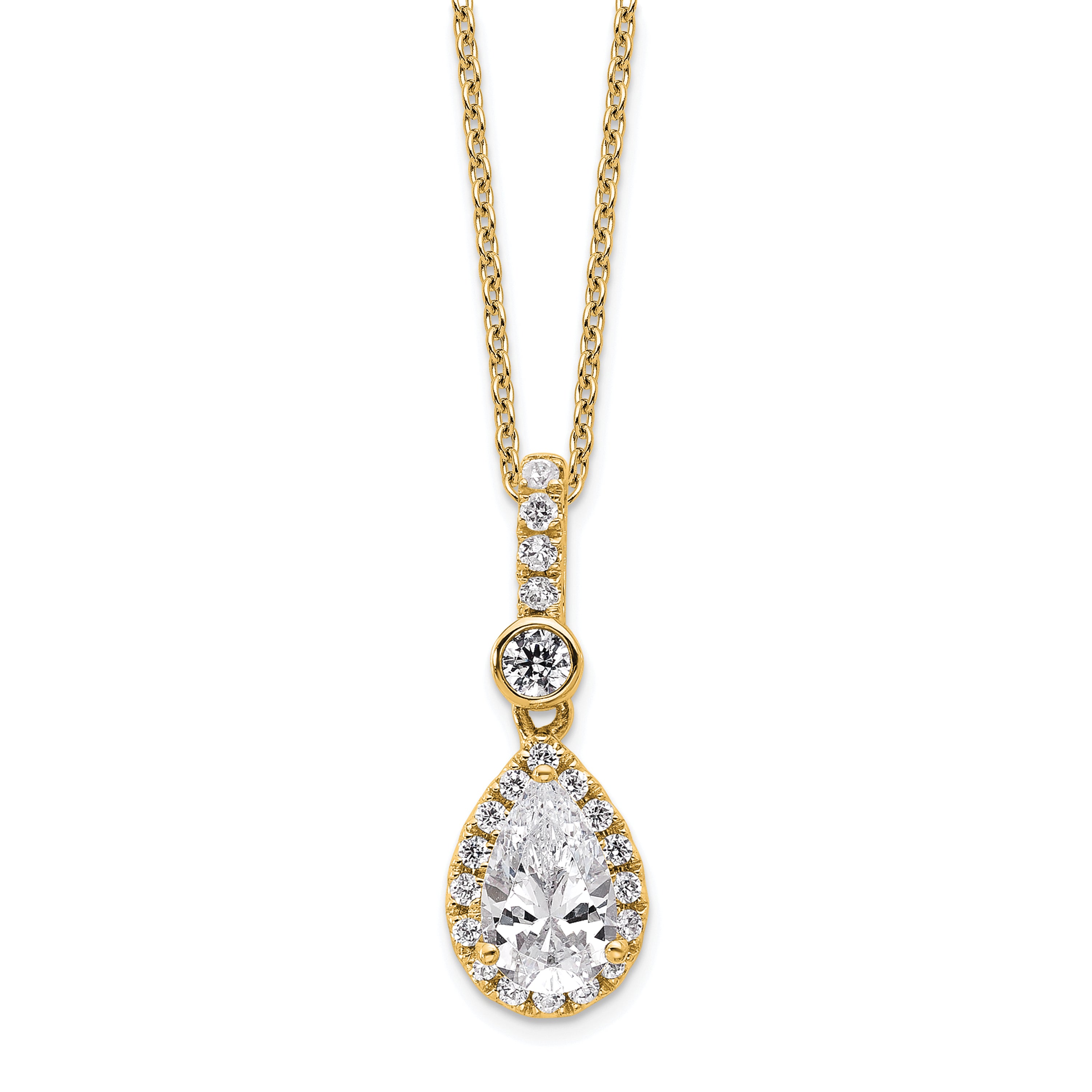 14k 1 carat Lab Grown Diamond VS+ F+ Pear Complete 18 inch Halo Pendant Necklace