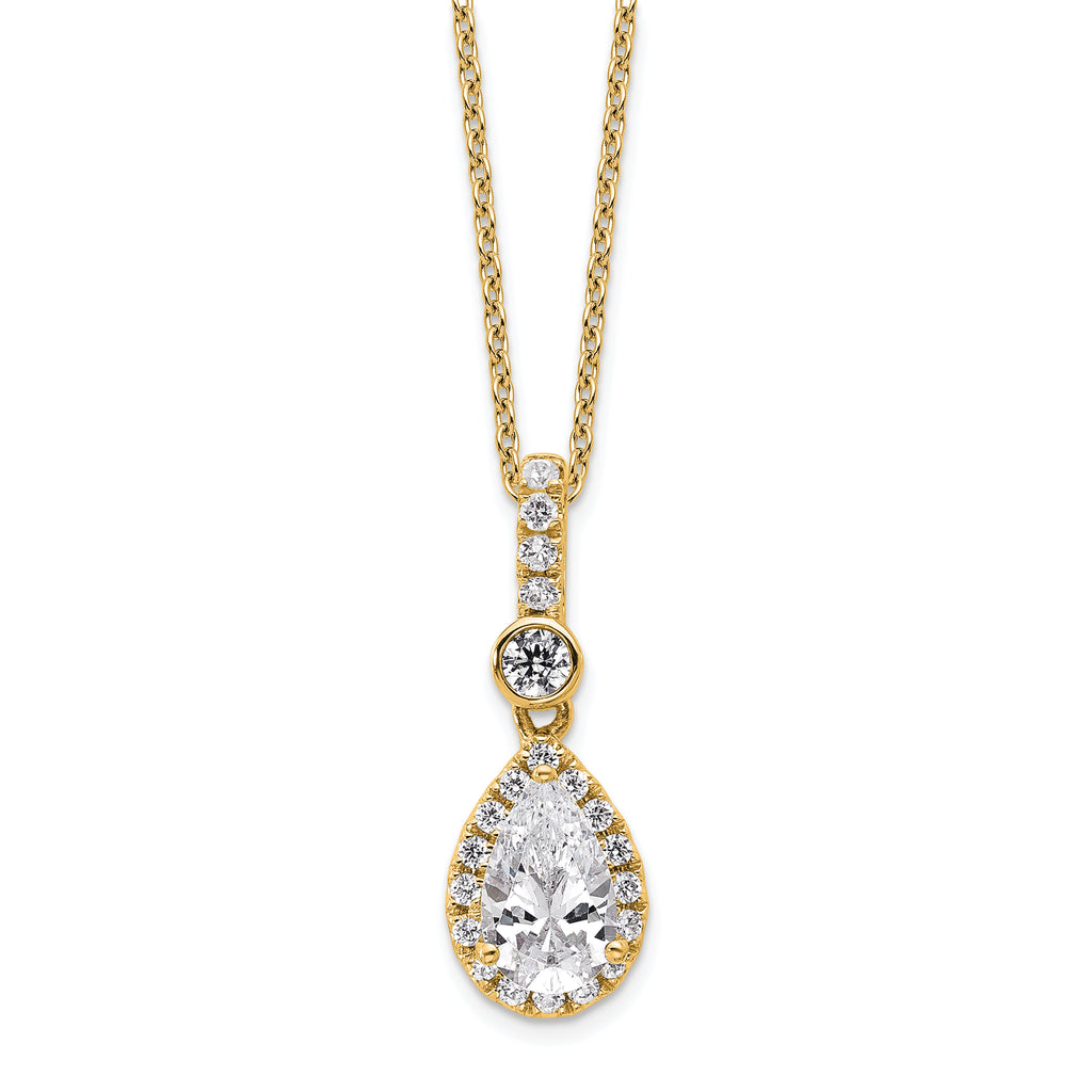 14k 1 carat Lab Grown Diamond VS/SI+ G+ Pear Complete 18 inch Halo Pendant Necklace