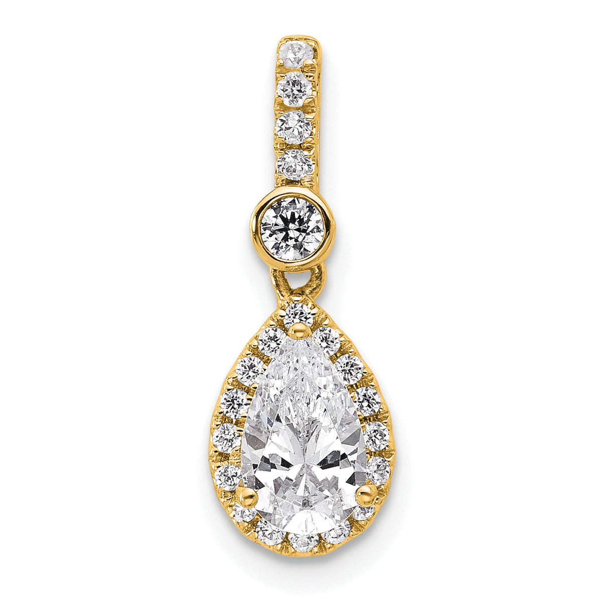 14k 1 carat Lab Grown Diamond VS/SI+ G+ Pear Complete Halo Pendant