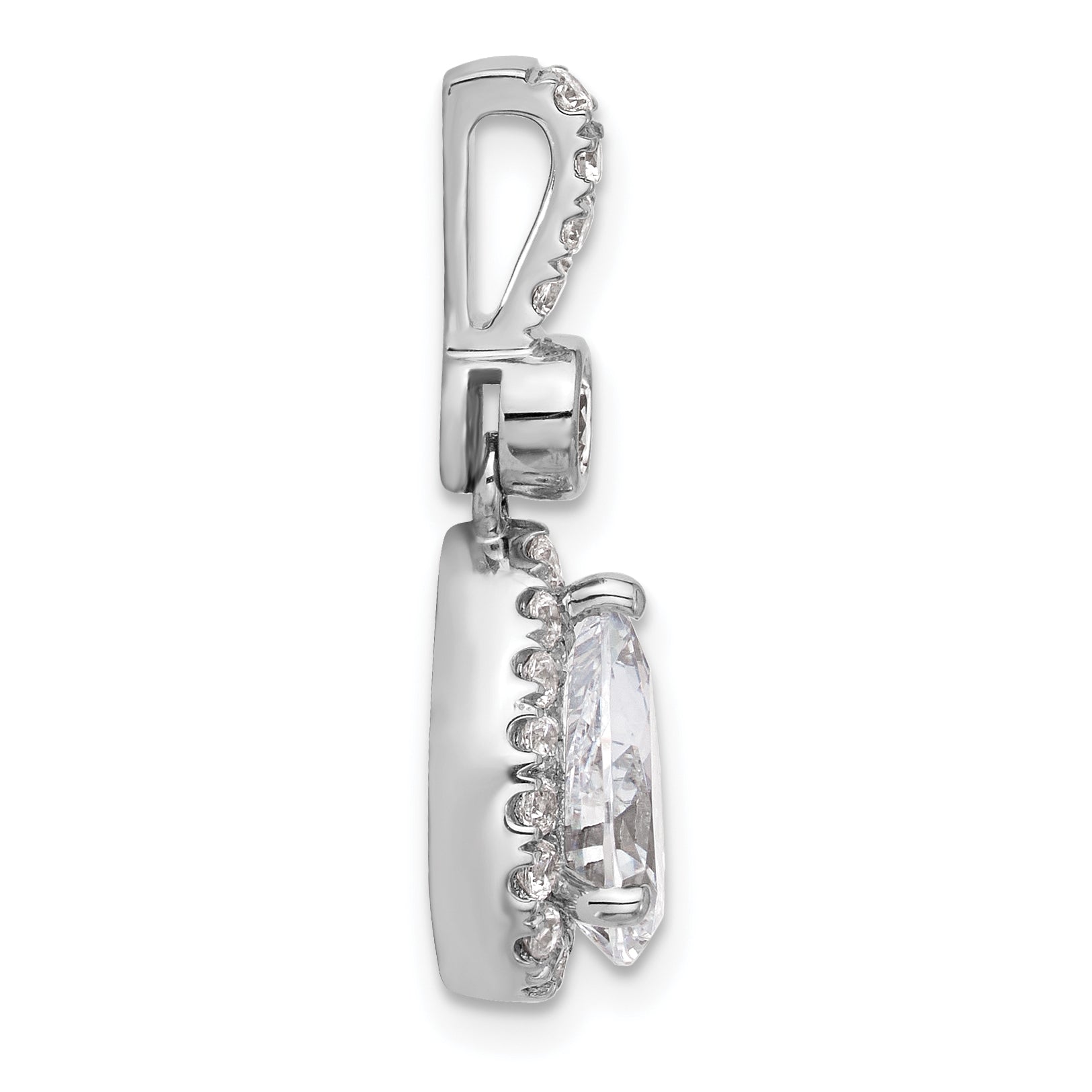 14k White Gold 2 carat Lab Grown Diamond VS/SI+ G+ Pear Complete Halo Pendant