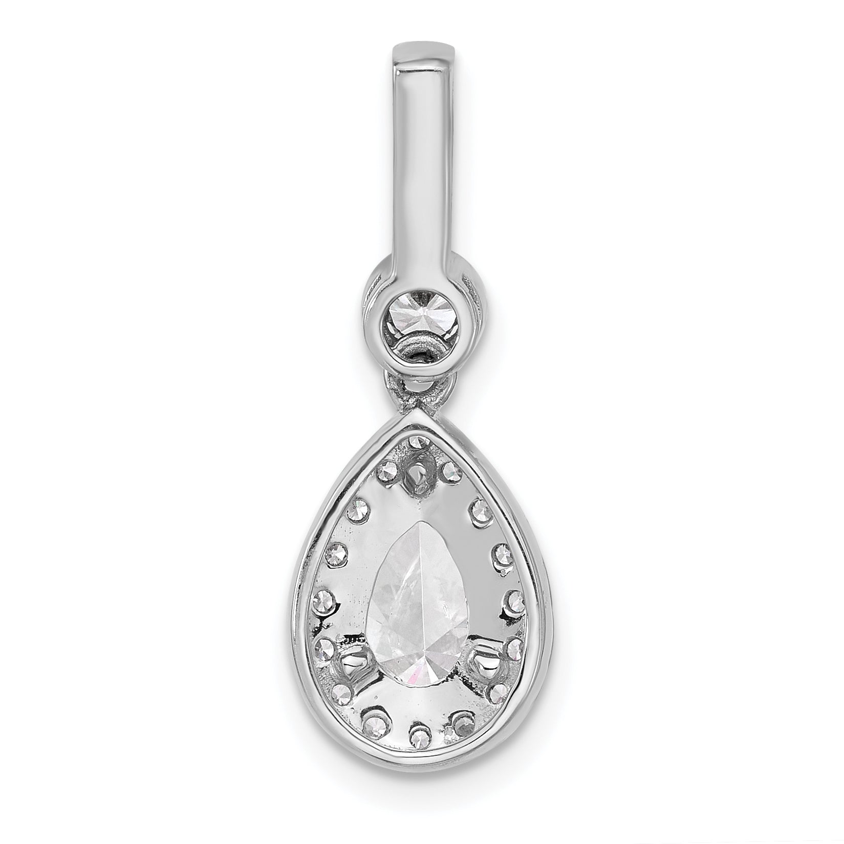 14k White Gold 2 carat Lab Grown Diamond VS+ F+ Pear Complete Halo Pendant
