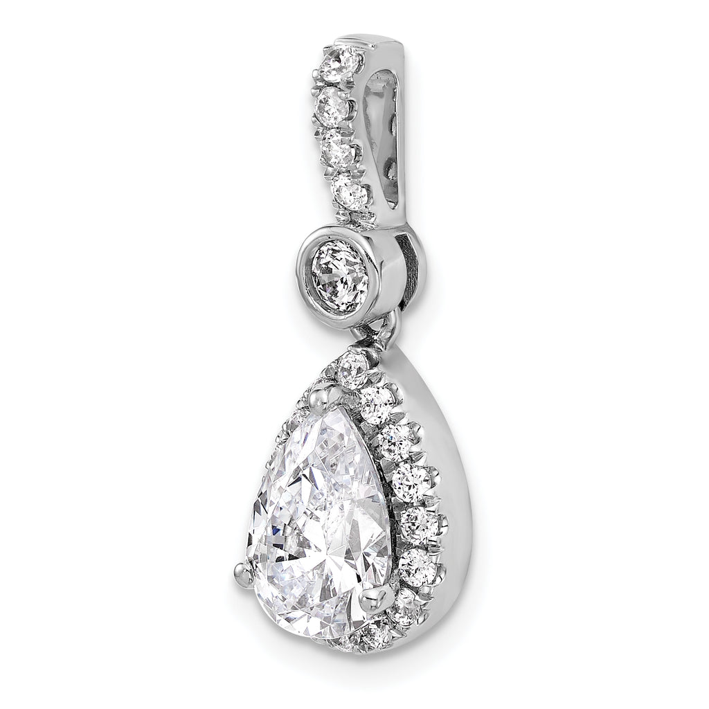 14k White Gold 2 carat Lab Grown Diamond VS/SI+ G+ Pear Complete Halo Pendant