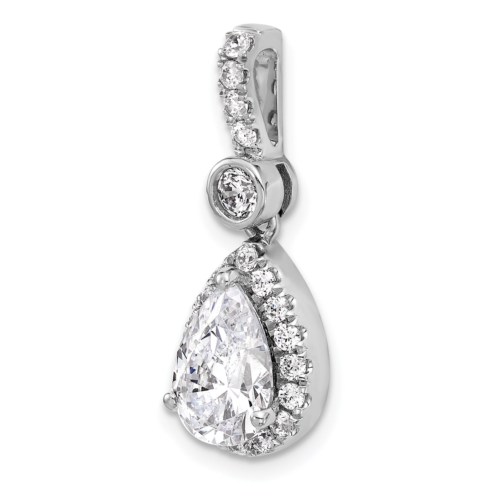14k White Gold 2 carat Lab Grown Diamond VS/SI+ G+ Pear Complete Halo Pendant