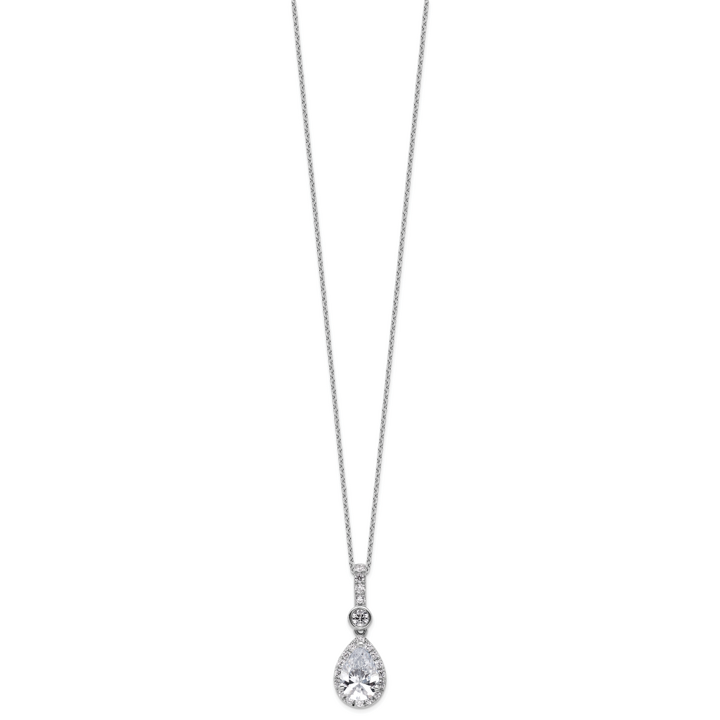 14k White Gold 2 carat Lab Grown Diamond VS+ F+ Pear Complete 18 inch Halo Pendant Necklace