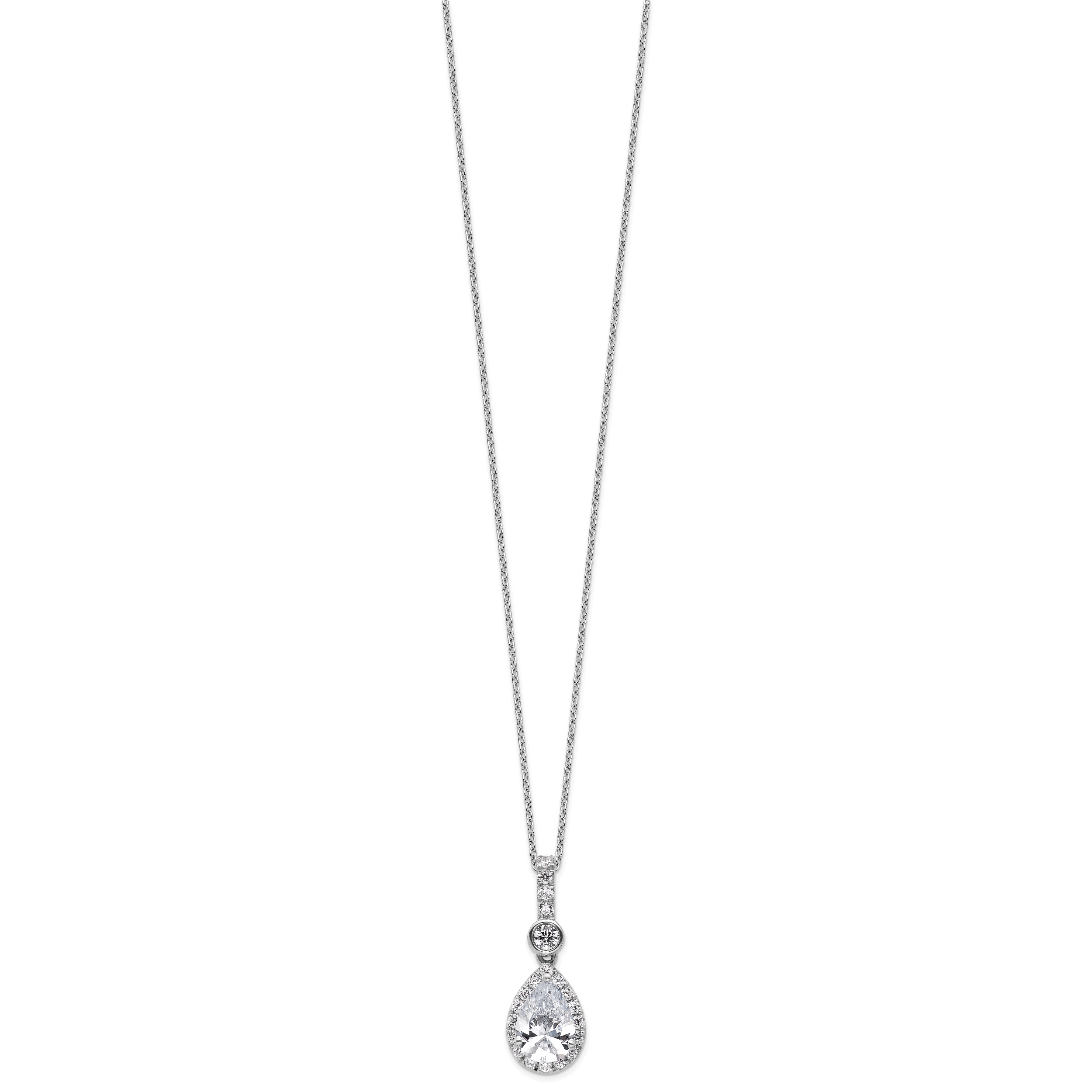 14k White Gold 2 carat Lab Grown Diamond VS+ F+ Pear Complete 18 inch Halo Pendant Necklace
