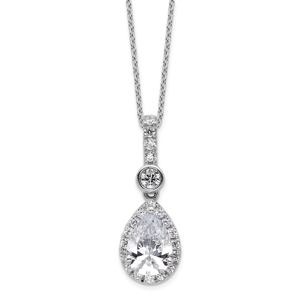 14k White Gold 2 carat Lab Grown Diamond VS+ F+ Pear Complete 18 inch Halo Pendant Necklace