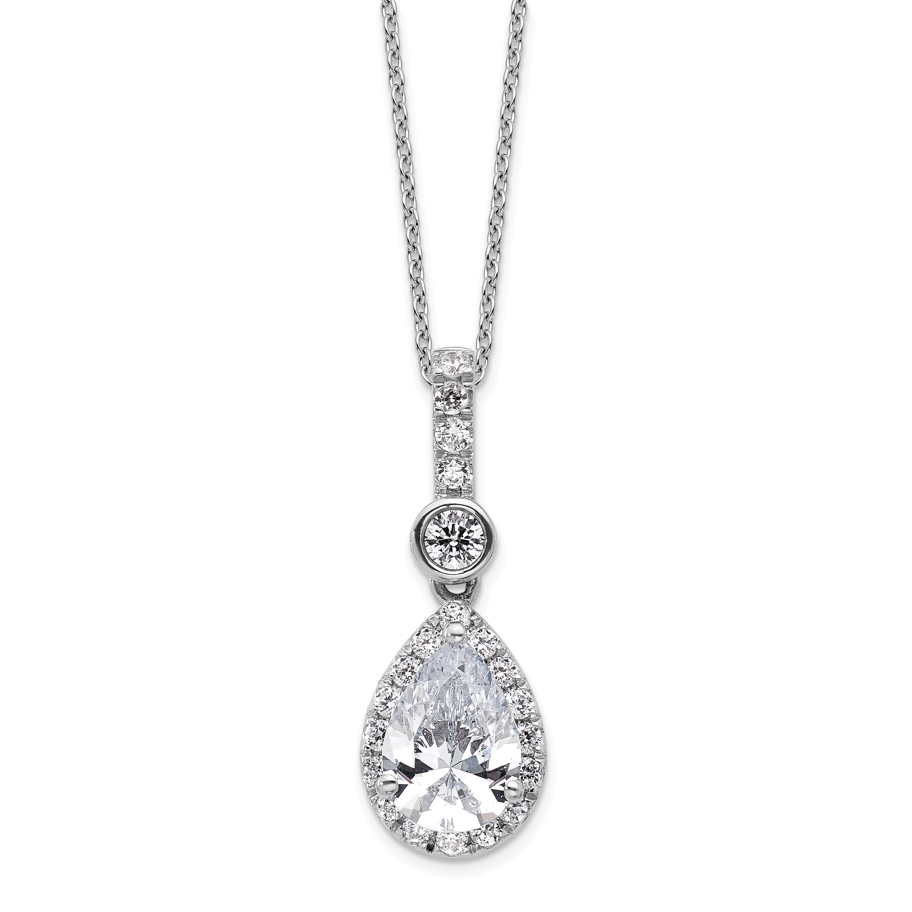 14k White Gold 2 carat Lab Grown Diamond VS+ F+ Pear Complete 18 inch Halo Pendant Necklace