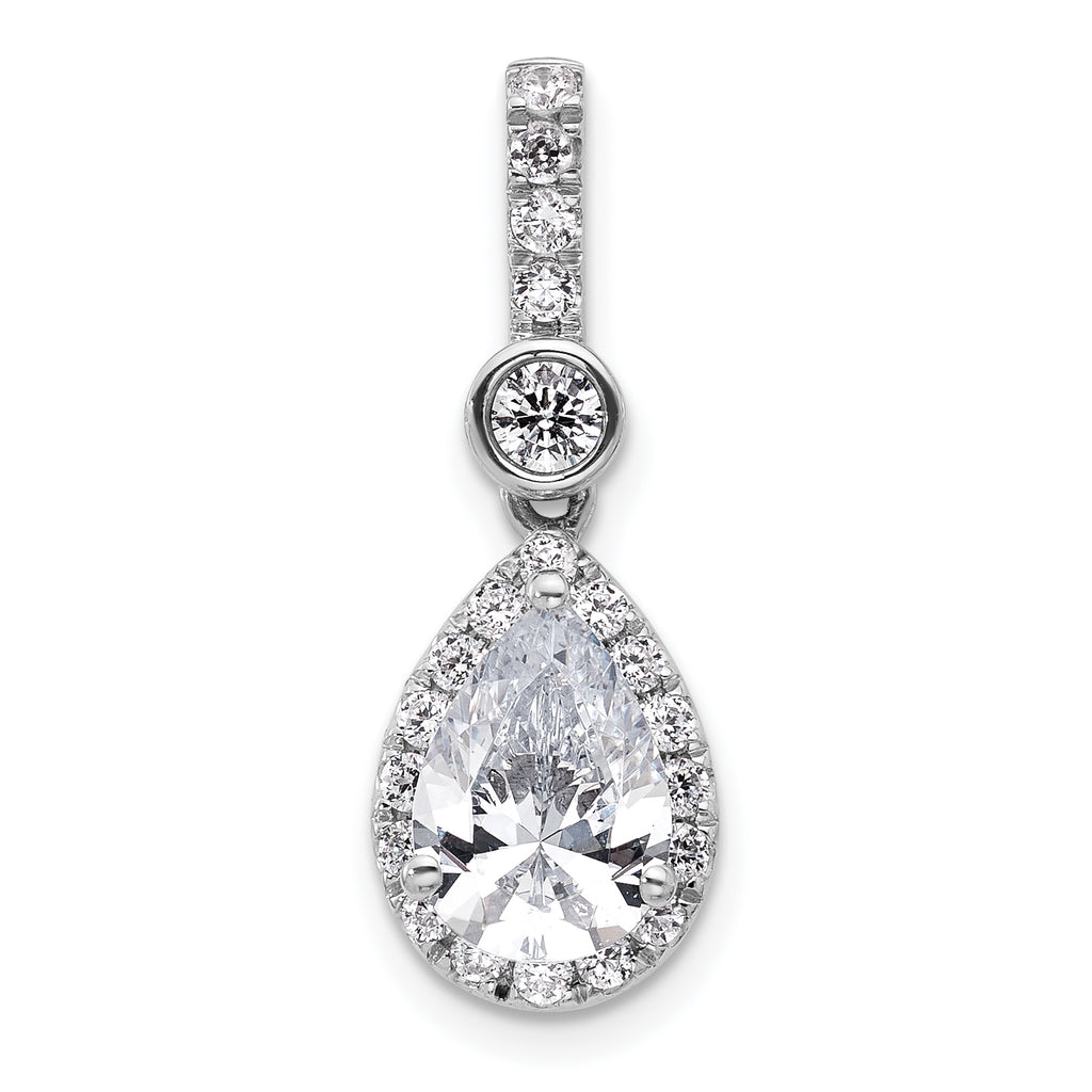 14k White Gold 2 carat Certified Lab Grown Diamond VS/SI+ G+ Pear Complete Halo Pendant