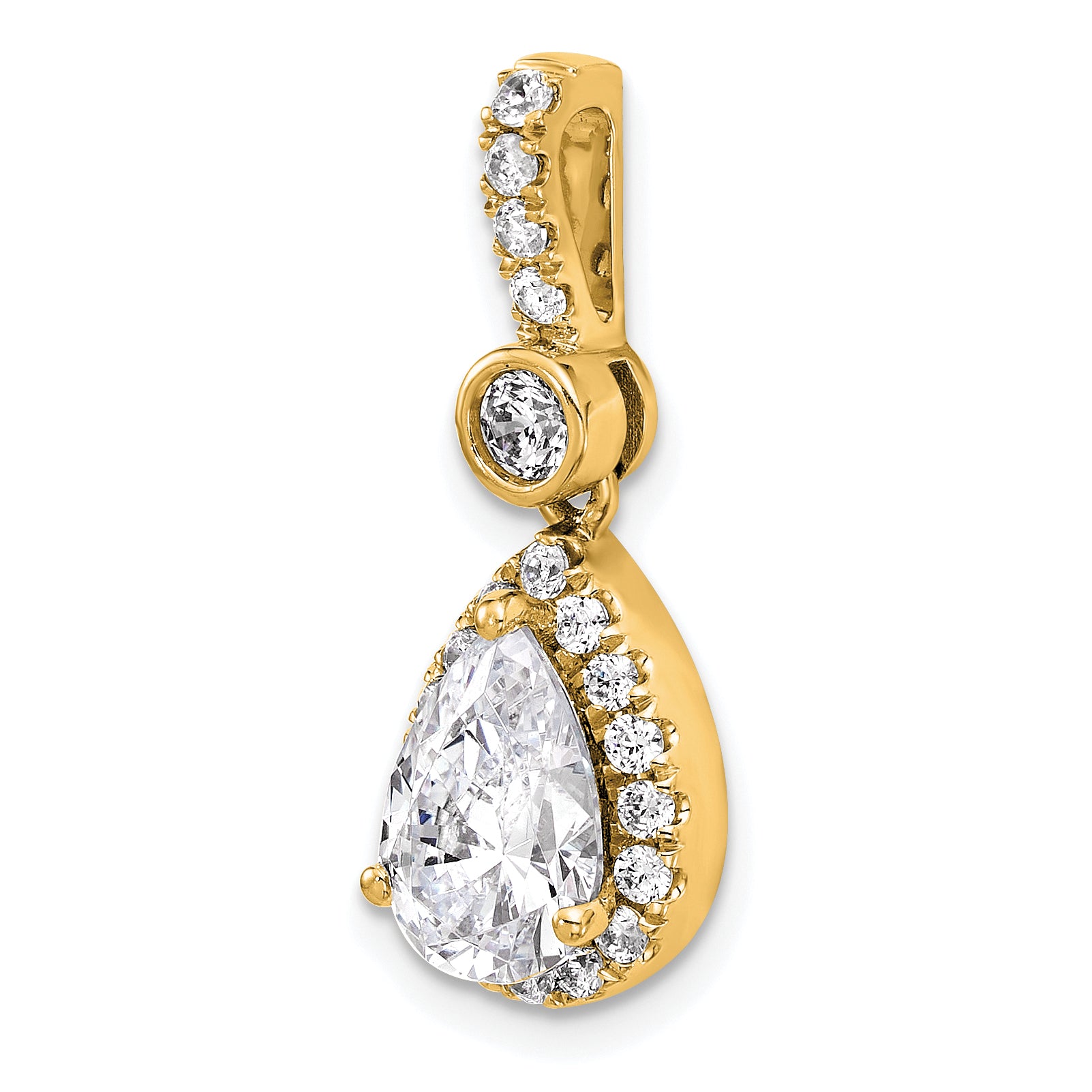 14k 2 carat Lab Grown Diamond VS/SI+ G+ Pear Complete Halo Pendant