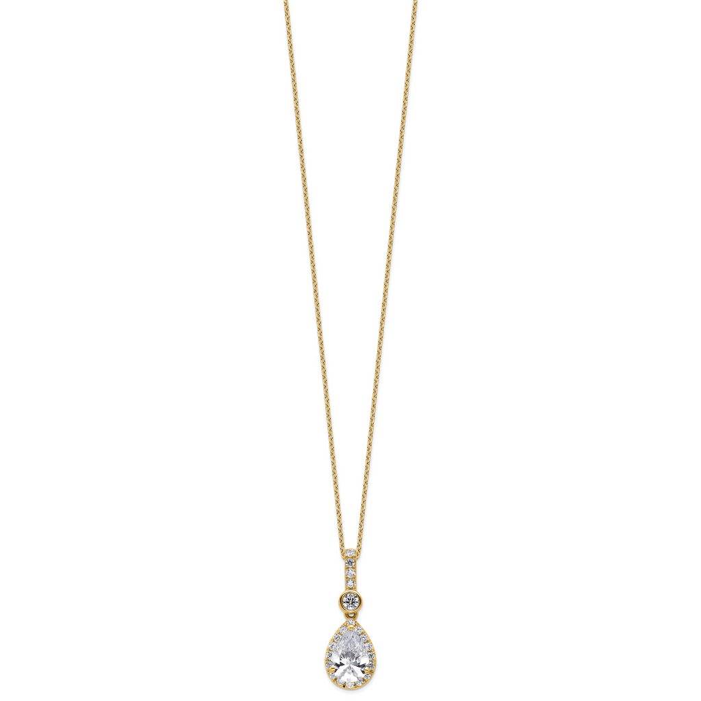 14k 2 carat Lab Grown Diamond VS/SI+ G+ Pear Complete 18 inch Halo Pendant Necklace