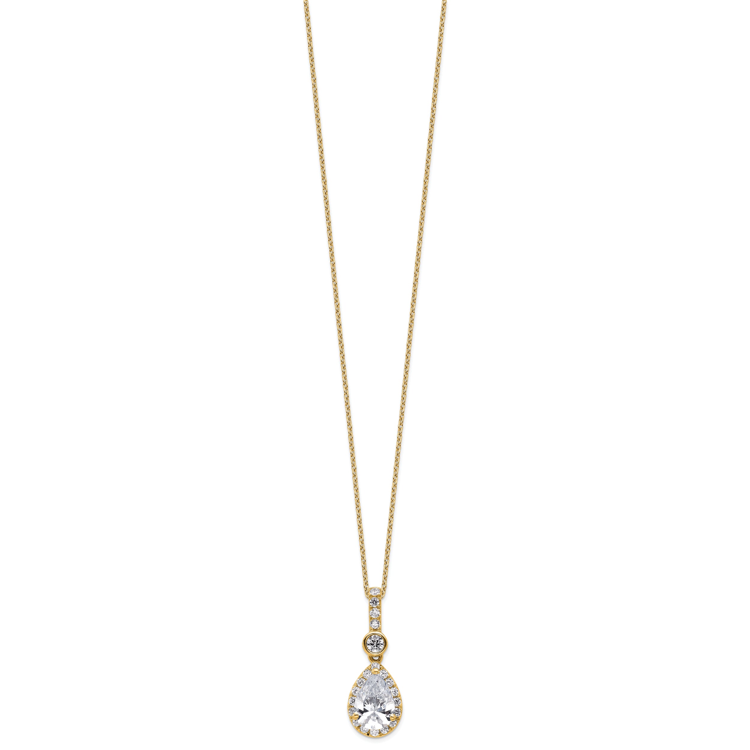 14k 2 carat Lab Grown Diamond VS+ F+ Pear Complete 18 inch Halo Pendant Necklace