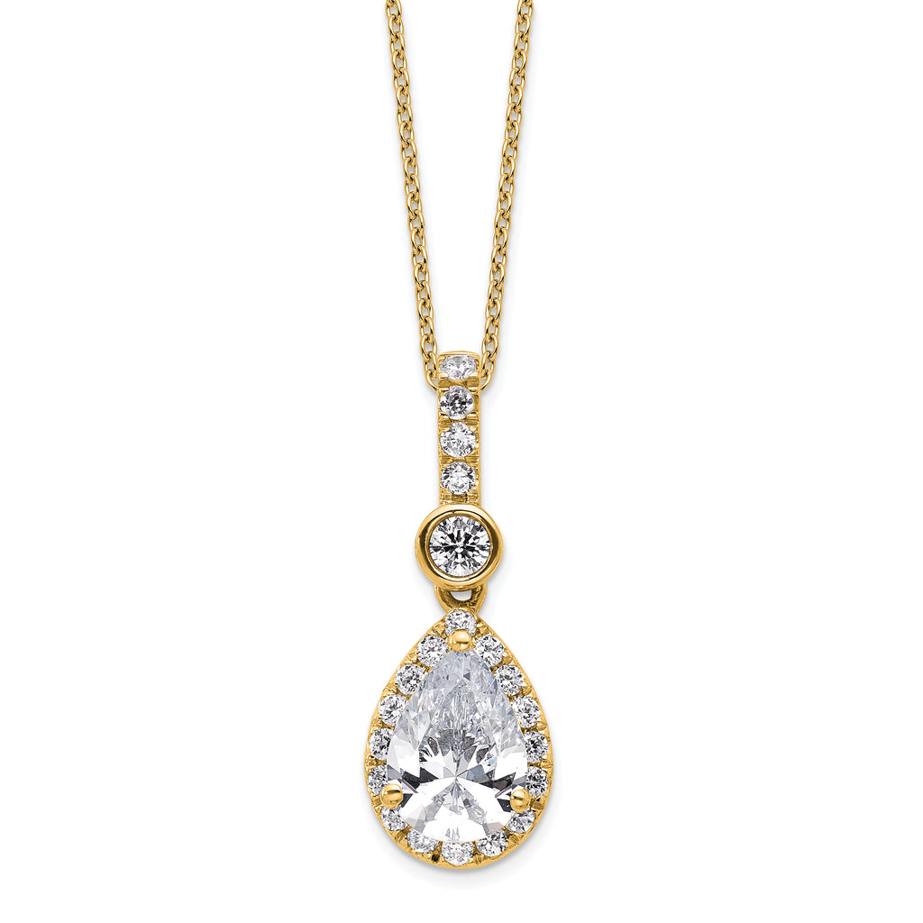 14k 2 carat Lab Grown Diamond VS/SI+ G+ Pear Complete 18 inch Halo Pendant Necklace