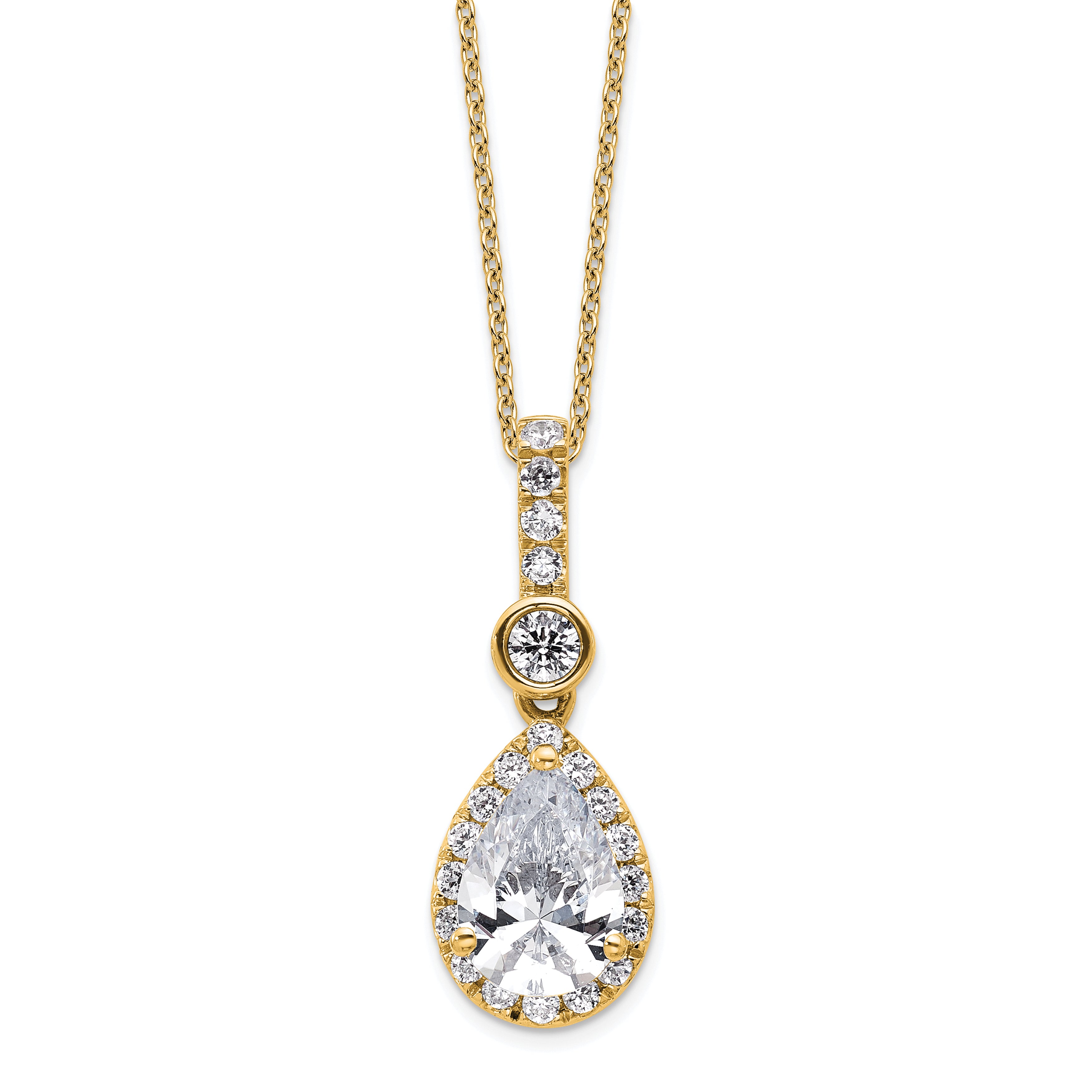 14k 2 carat Lab Grown Diamond VS+ F+ Pear Complete 18 inch Halo Pendant Necklace
