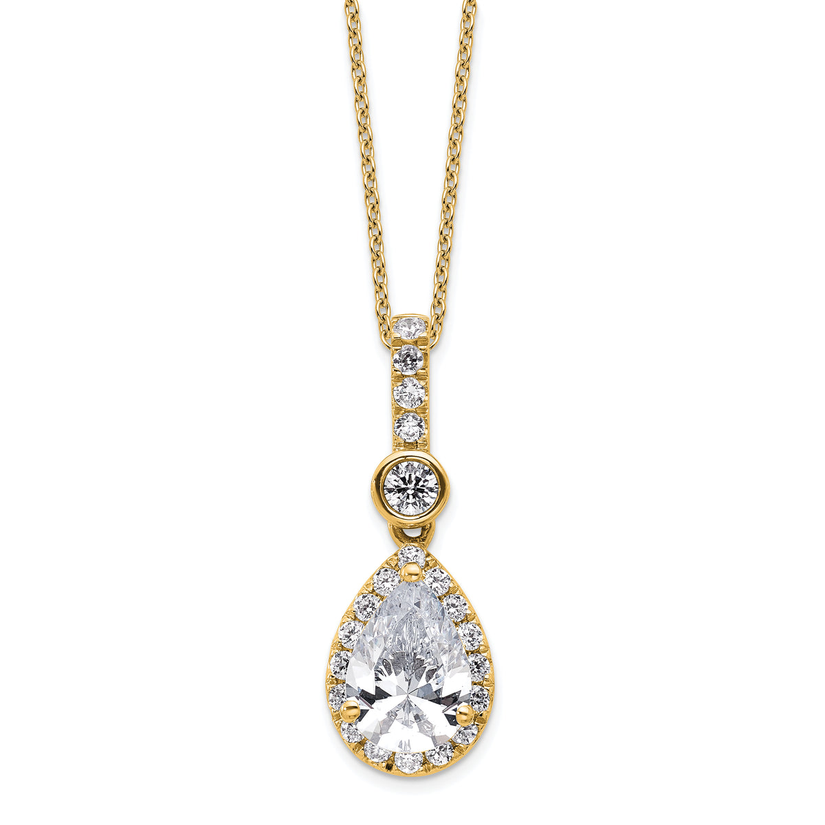 14k 2 carat Lab Grown Diamond VS+ F+ Pear Complete 18 inch Halo Pendant Necklace