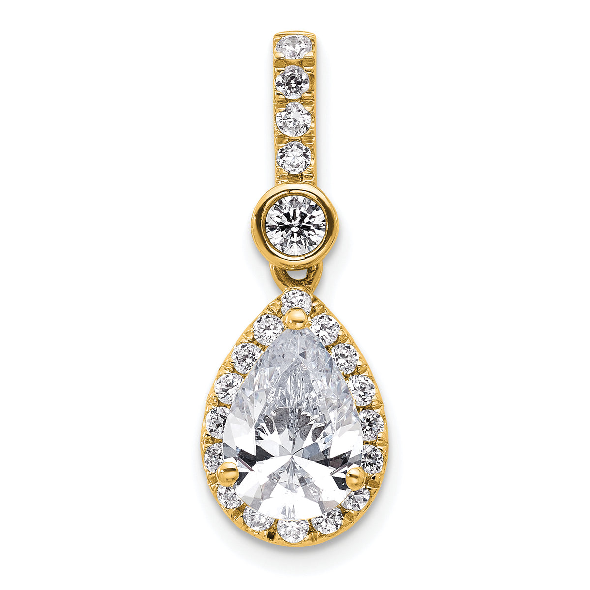 14k 2 carat Certified Lab Grown Diamond VS/SI+ G+ Pear Complete Halo Pendant