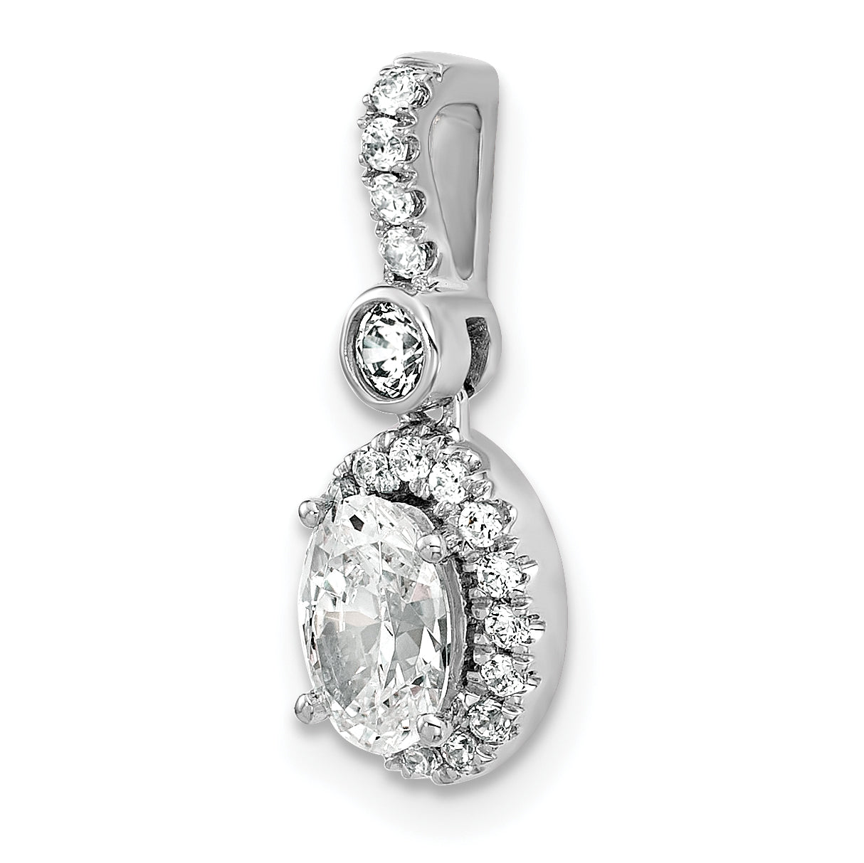 14k White Gold 1 carat Lab Grown Diamond VS+ F+ Oval Complete Halo Pendant