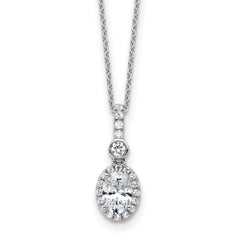 14k White Gold 1 carat Lab Grown Diamond VS+ F+ Oval Complete 18 inch Halo Pendant Necklace