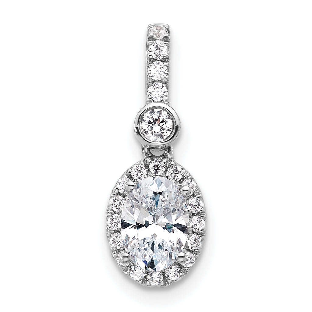 14k White Gold 1 carat Lab Grown Diamond VS/SI+ G+ Oval Complete Halo Pendant