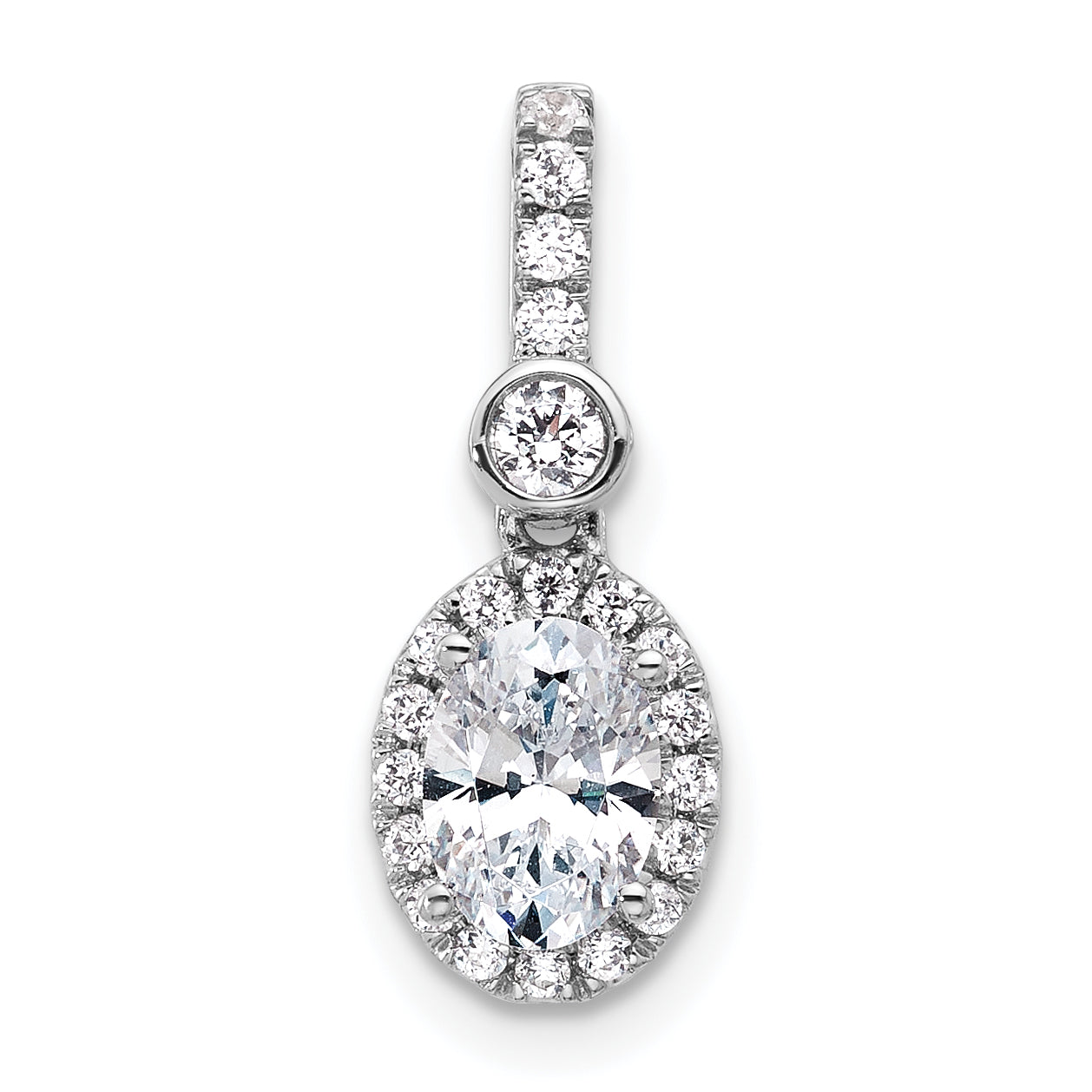 14k White Gold 1 carat Lab Grown Diamond VS+ F+ Oval Complete Halo Pendant