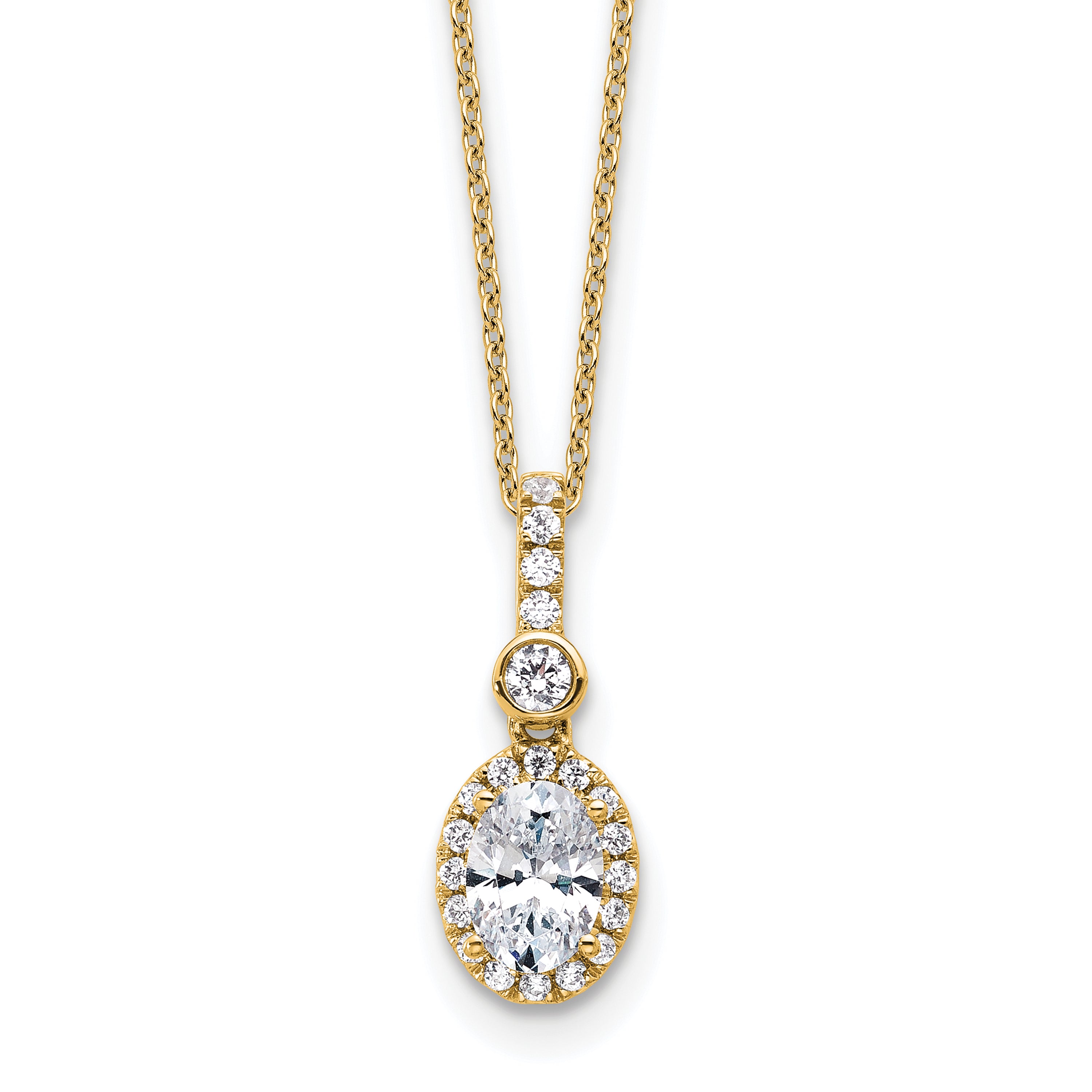 14k 1 carat Lab Grown Diamond VS+ F+ Oval Complete 18 inch Halo Pendant Necklace Main image