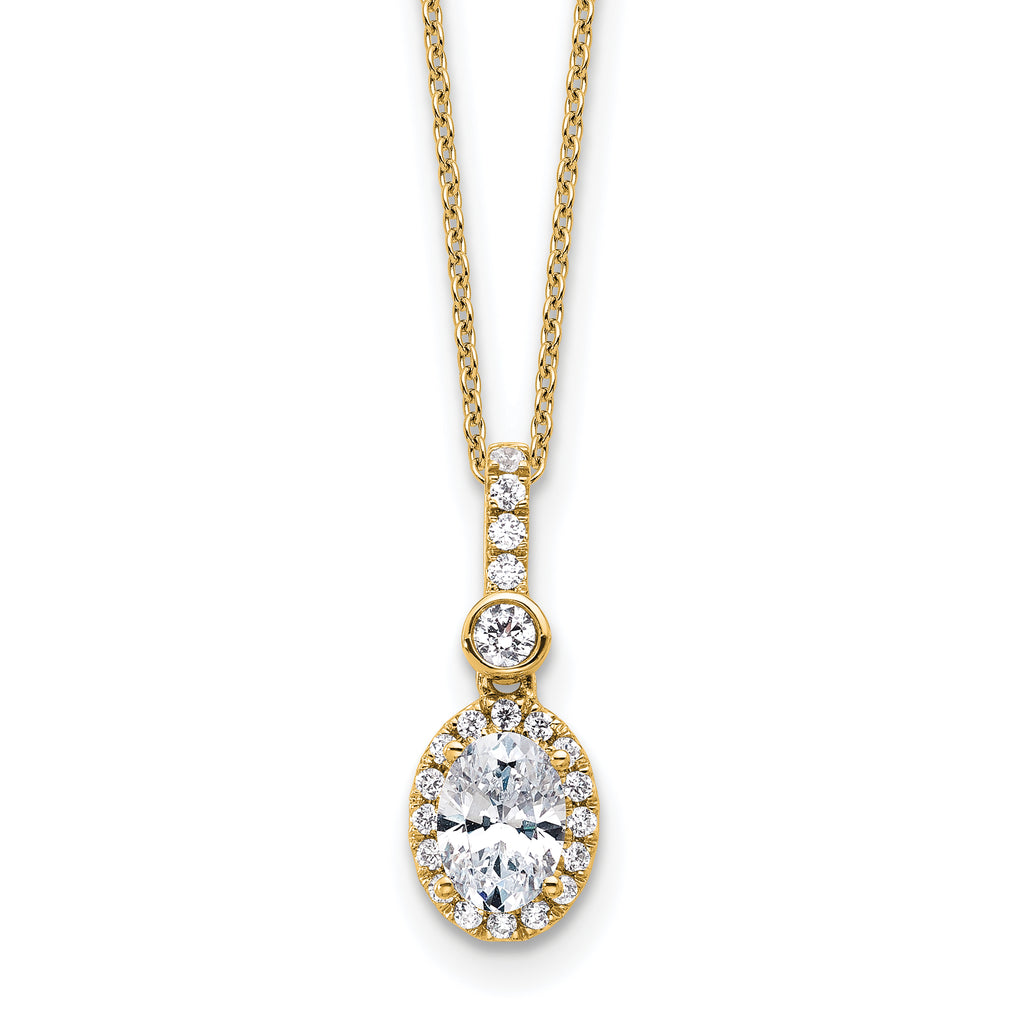 14k 1 carat Lab Grown Diamond VS+ F+ Oval Complete 18 inch Halo Pendant Necklace