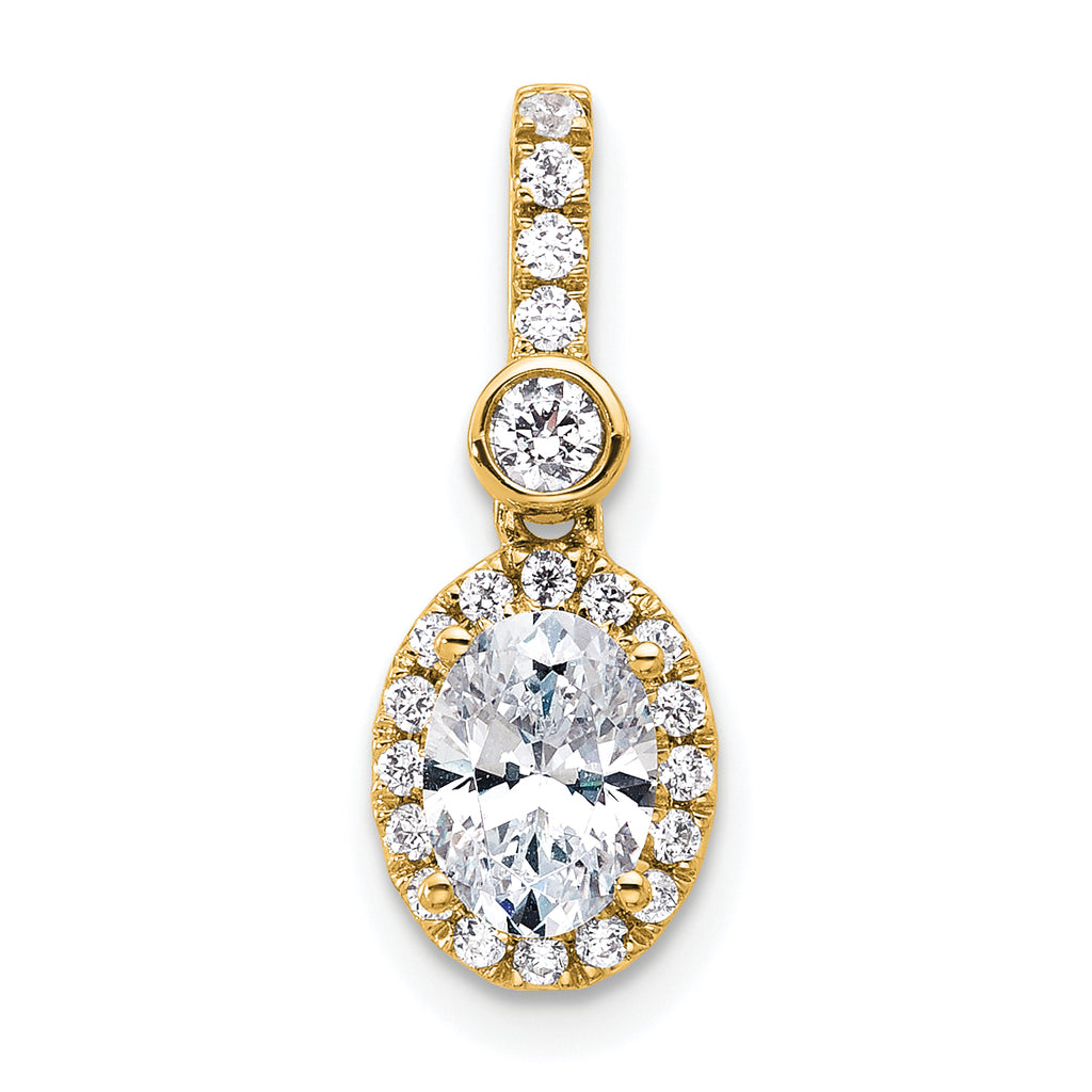 14k 1 carat Certified Lab Grown Diamond VS+ F+ Oval Complete Halo Pendant