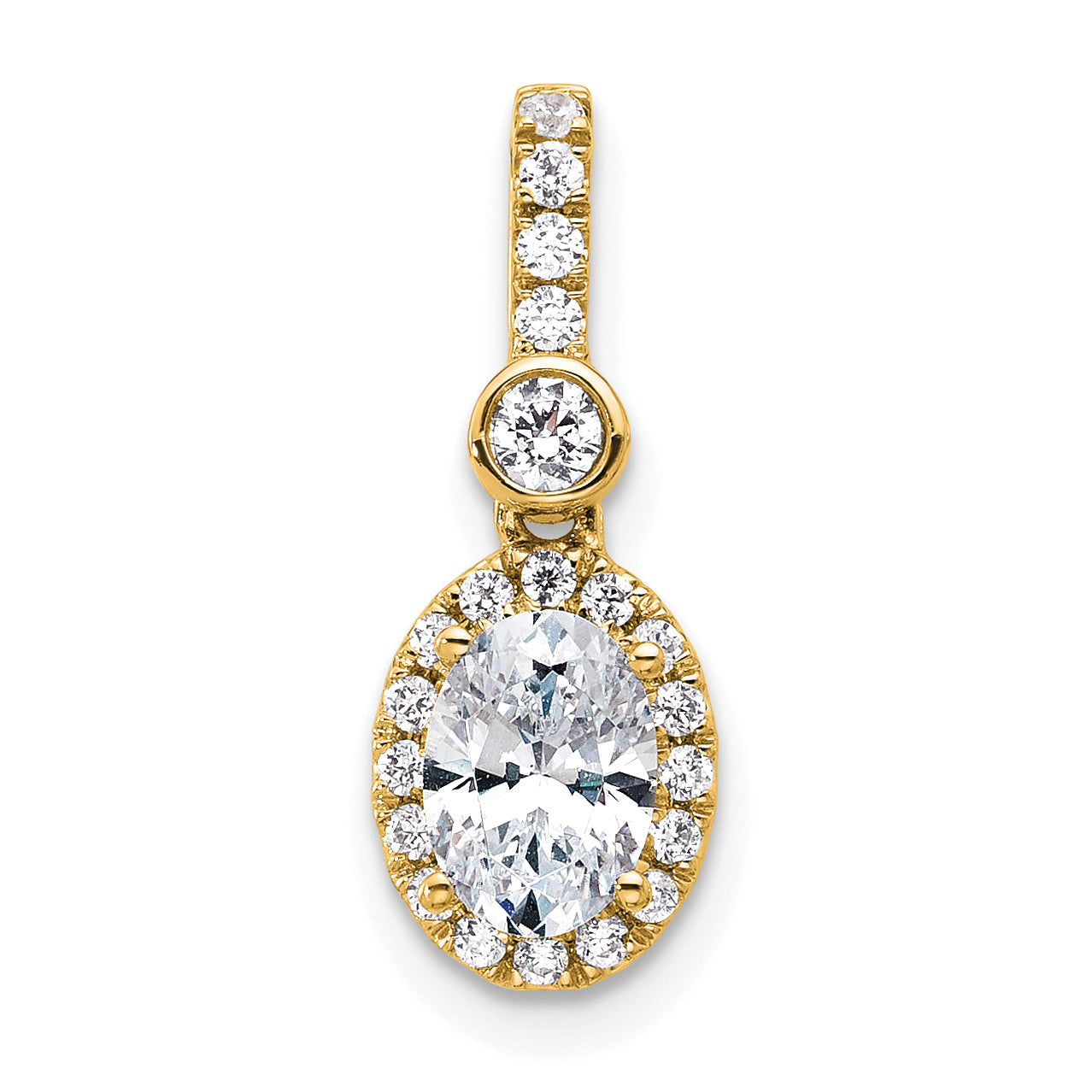 14k 1 carat Certified Lab Grown Diamond VS+ F+ Oval Complete Halo Pendant