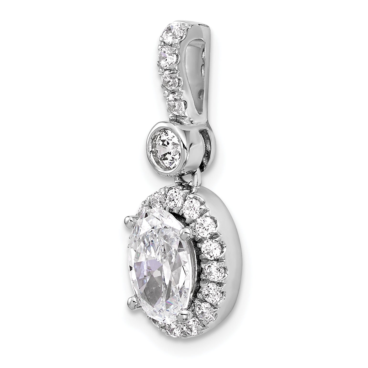 14k White Gold 2 carat Certified Lab Grown Diamond VS/SI+ G+ Oval Complete Halo Pendant