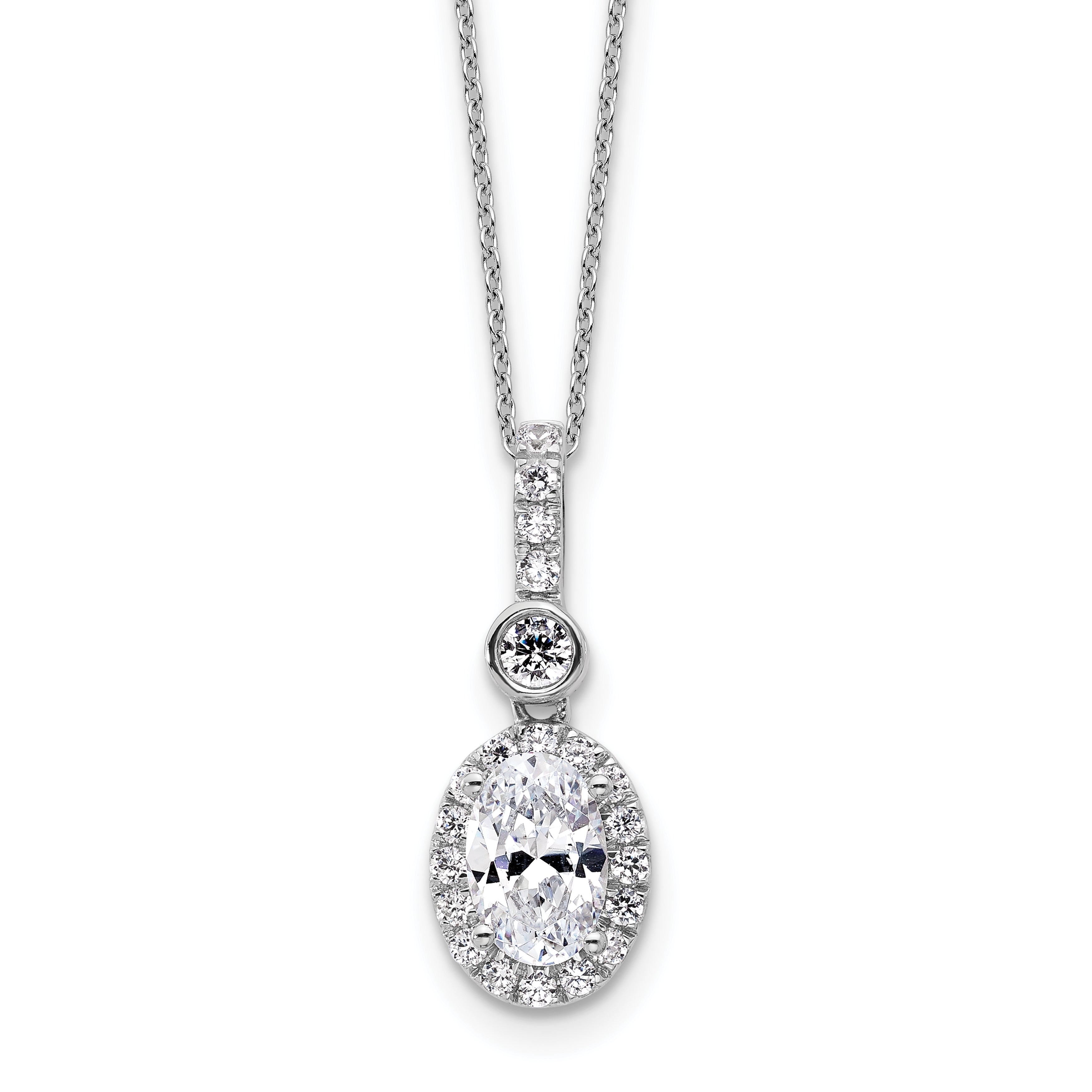 14k White Gold 2 carat Lab Grown Diamond VS+ F+ Oval Complete 18 inch Halo Pendant Necklace