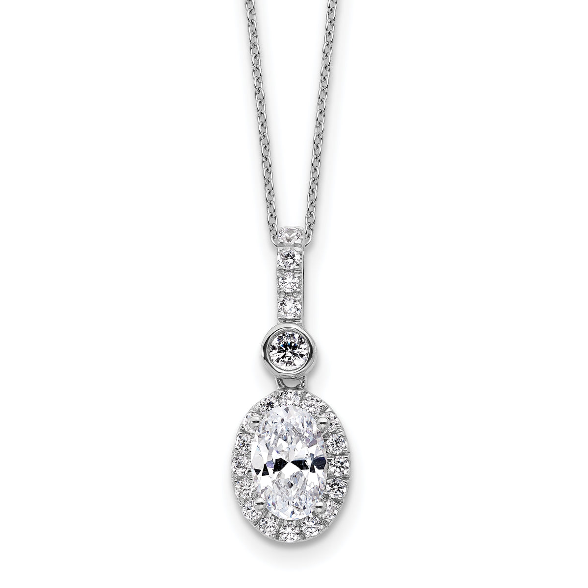 14k White Gold 2 carat Lab Grown Diamond VS+ F+ Oval Complete 18 inch Halo Pendant Necklace