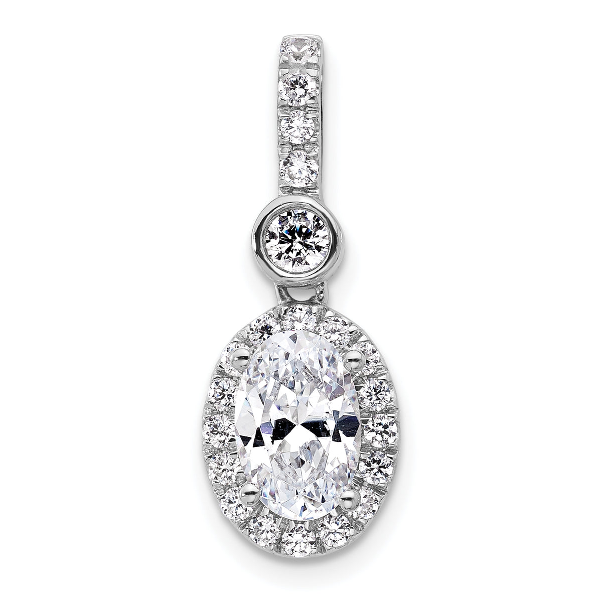14k White Gold 2 carat Lab Grown Diamond VS+ F+ Oval Complete Halo Pendant