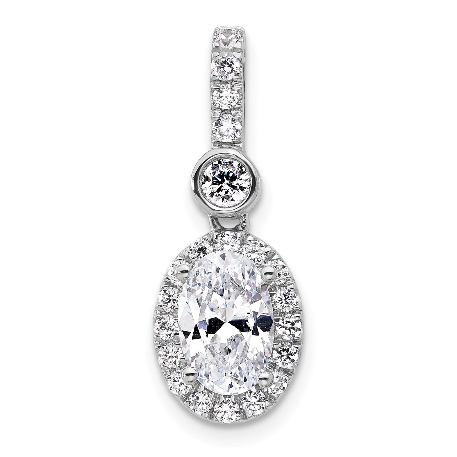 14k White Gold 2 carat Lab Grown Diamond VS/SI+ G+ Oval Complete Halo Pendant