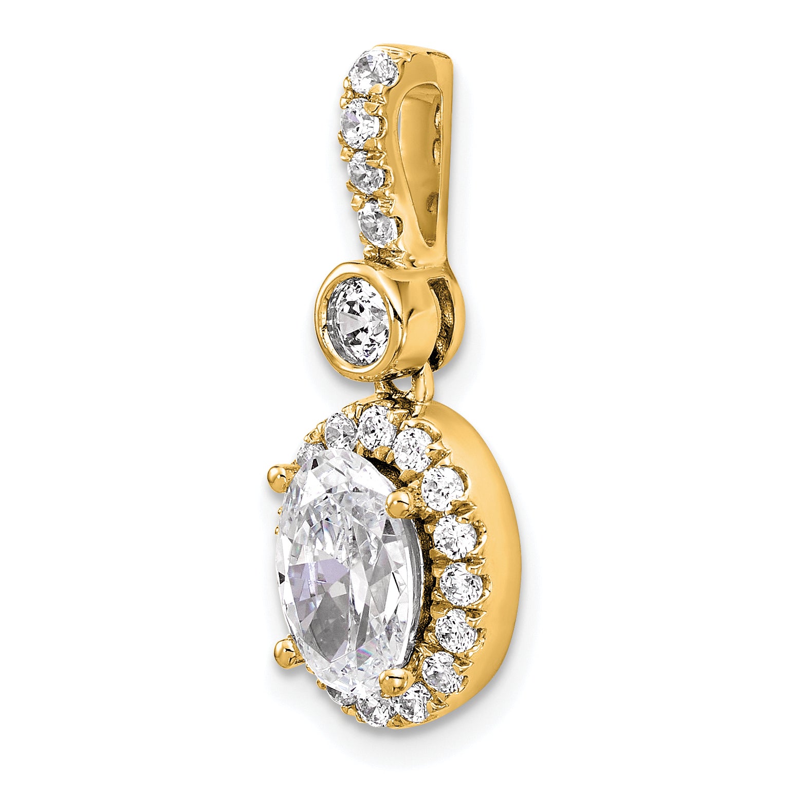 14k 2 carat Lab Grown Diamond VS/SI+ G+ Oval Complete Halo Pendant