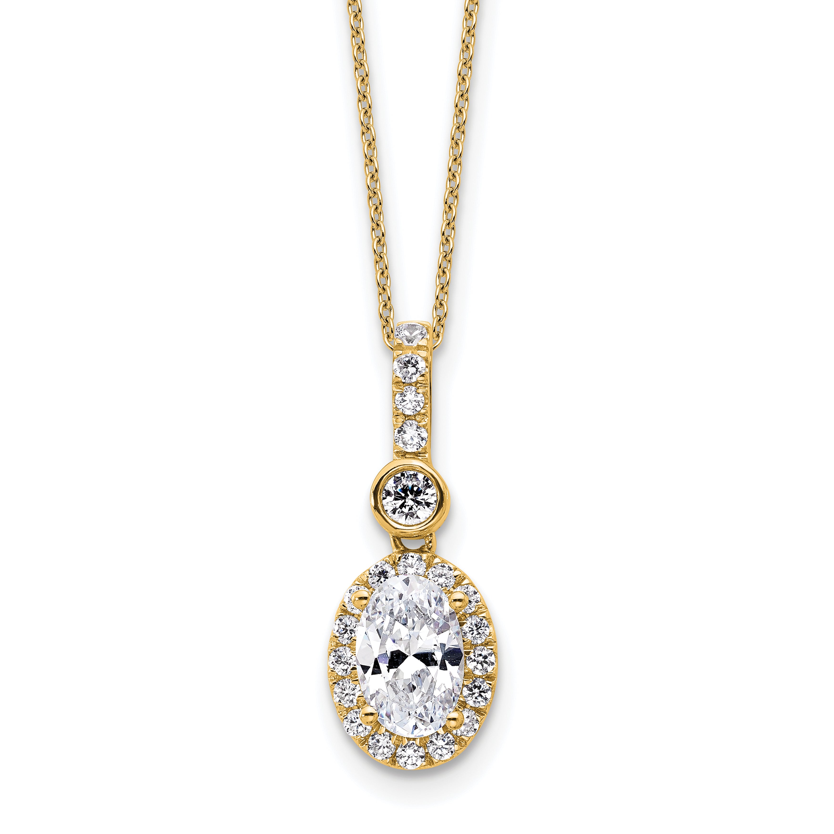 14k 2 carat Lab Grown Diamond VS+ F+ Oval Complete 18 inch Halo Pendant Necklace