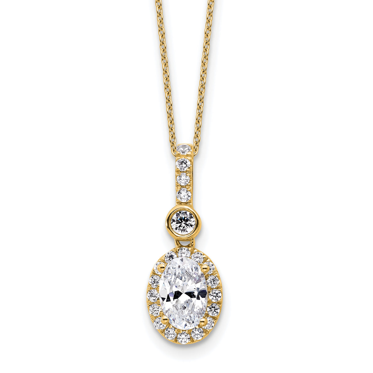 14k 2 carat Lab Grown Diamond VS+ F+ Oval Complete 18 inch Halo Pendant Necklace