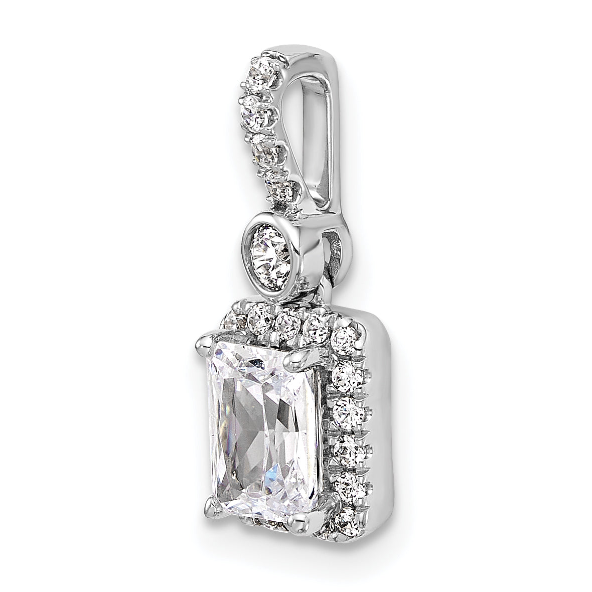 14k White Gold 1 carat Lab Grown Diamond VS/SI+ G+ Radiant Complete Halo Pendant
