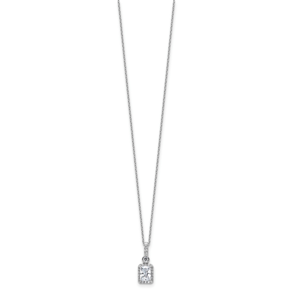 14k White Gold 1 carat Lab Grown Diamond VS+ F+ Radiant Complete 18 inch Halo Pendant Necklace