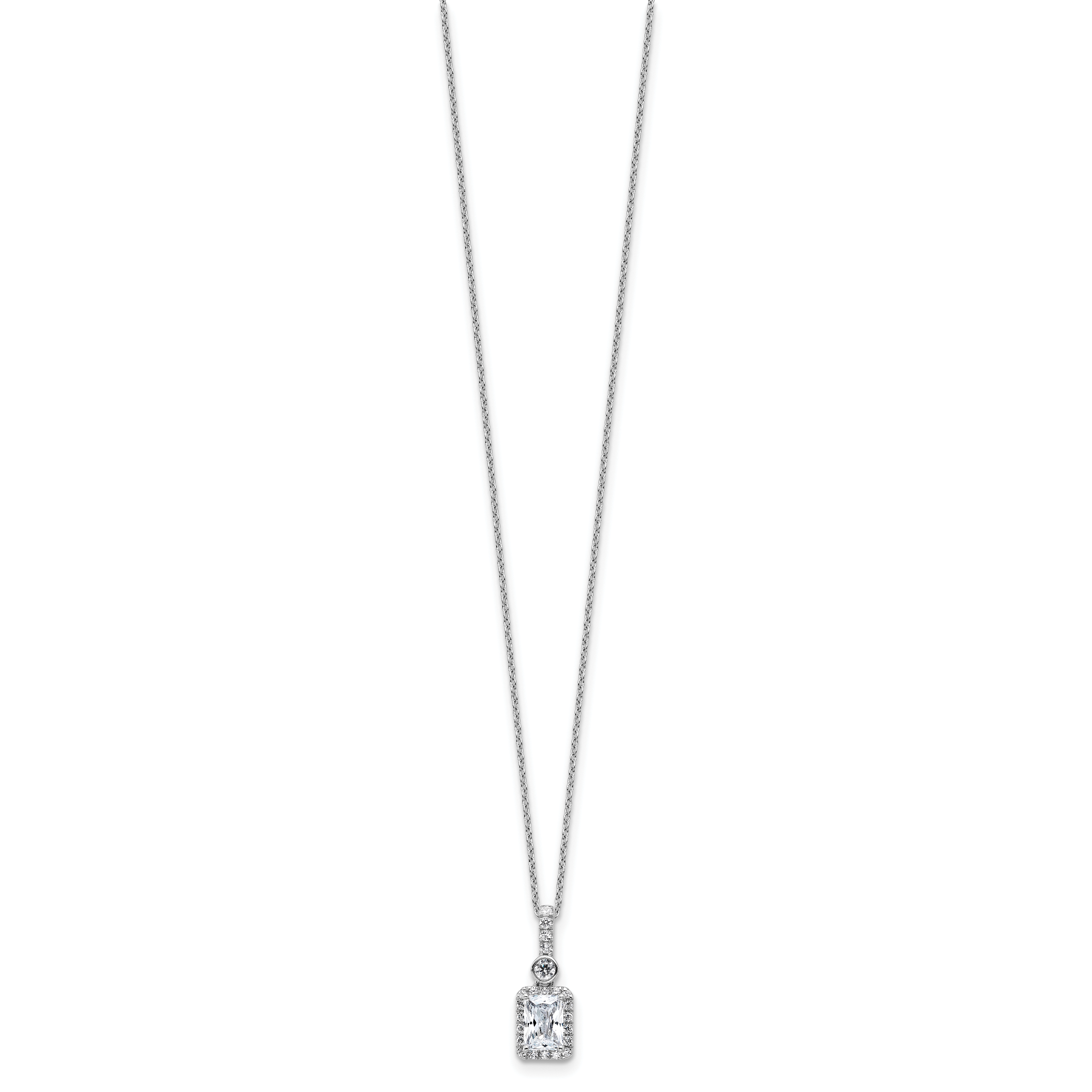 14k White Gold 1 carat Lab Grown Diamond VS+ F+ Radiant Complete 18 inch Halo Pendant Necklace