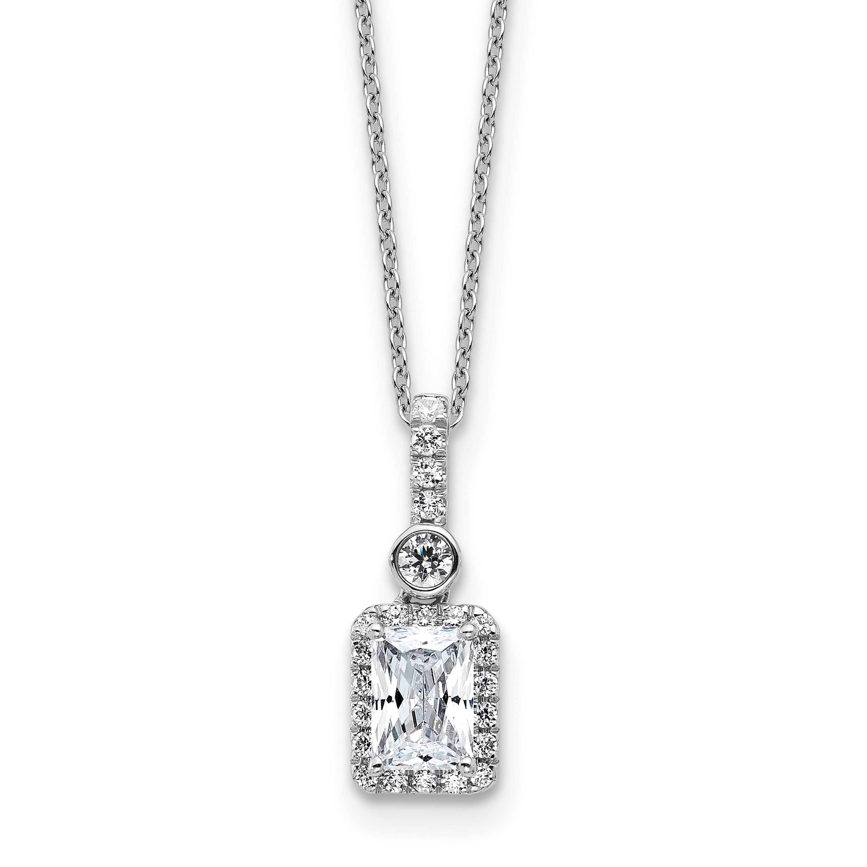 14k White Gold 1 carat Lab Grown Diamond VS/SI+ G+ Radiant Complete 18 inch Halo Pendant Necklace