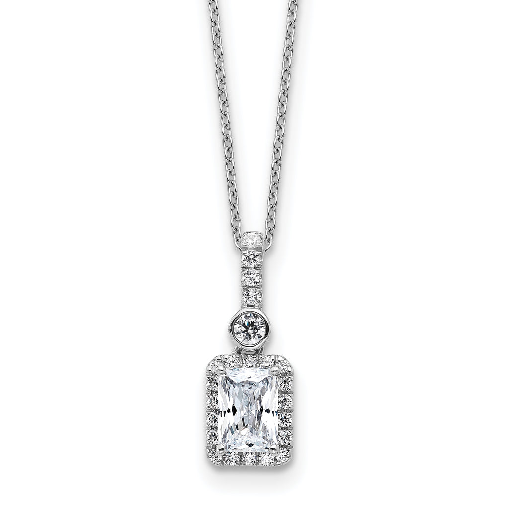 14k White Gold 1 carat Lab Grown Diamond VS+ F+ Radiant Complete 18 inch Halo Pendant Necklace