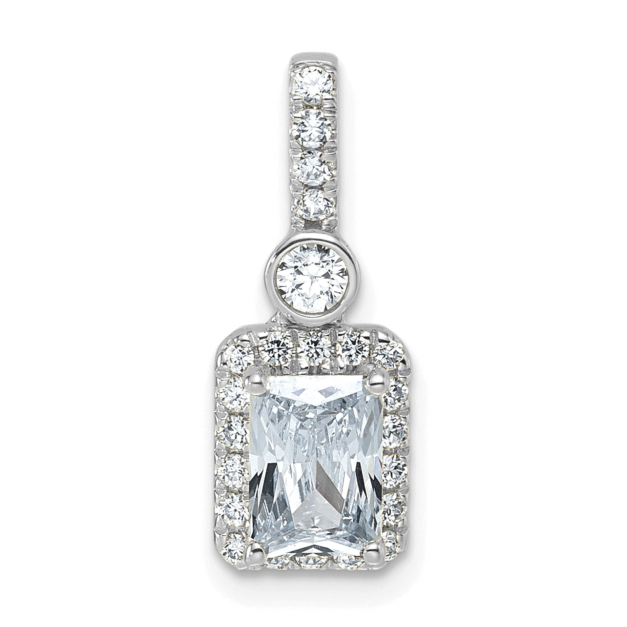 14k White Gold 1 carat Certified Lab Grown Diamond VS+ F+ Radiant Complete Halo Pendant