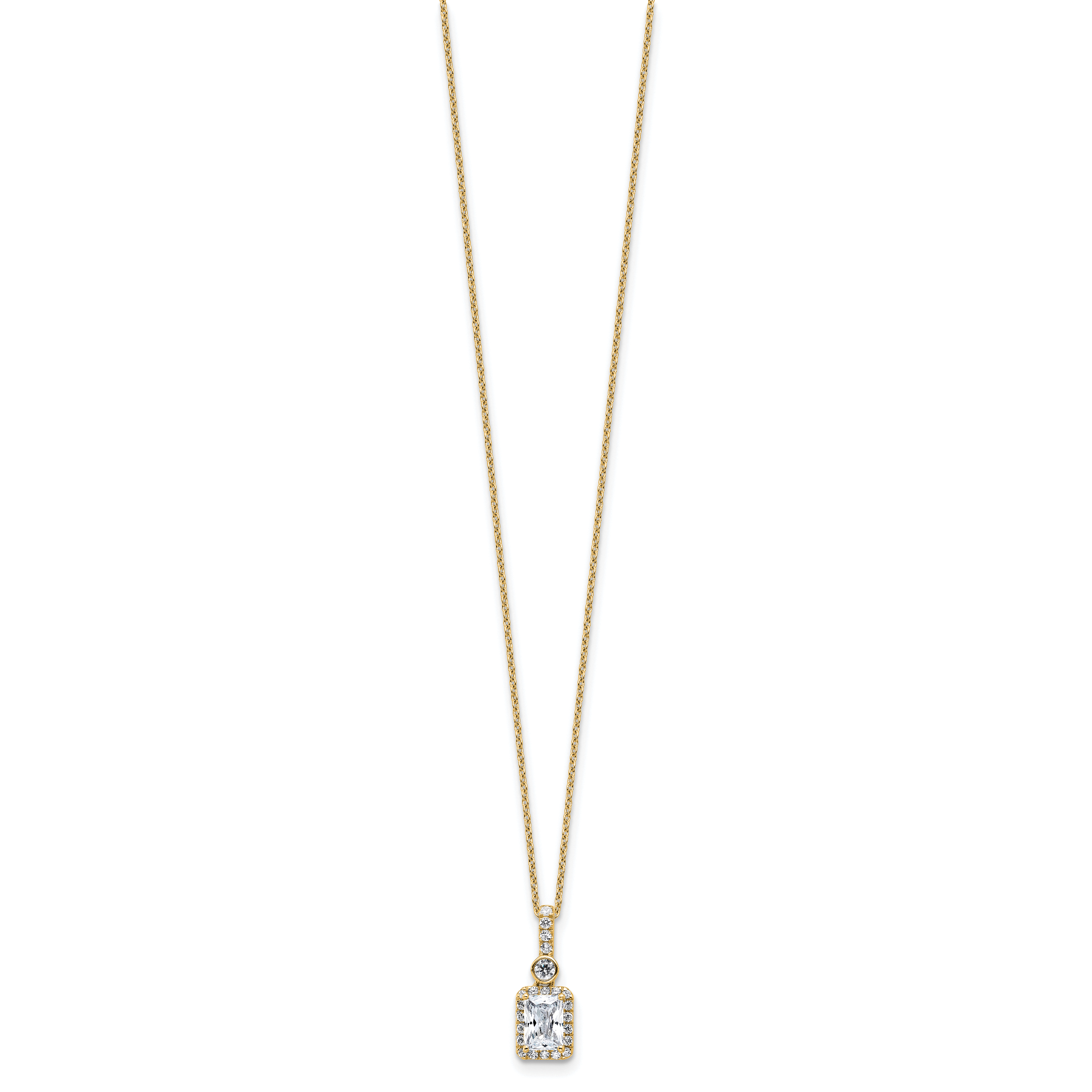 14k 1 carat Lab Grown Diamond VS+ F+ Radiant Complete 18 inch Halo Pendant Necklace