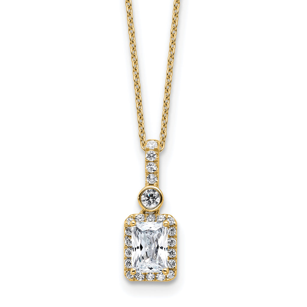 14k 1 carat Lab Grown Diamond VS/SI+ G+ Radiant Complete 18 inch Halo Pendant Necklace