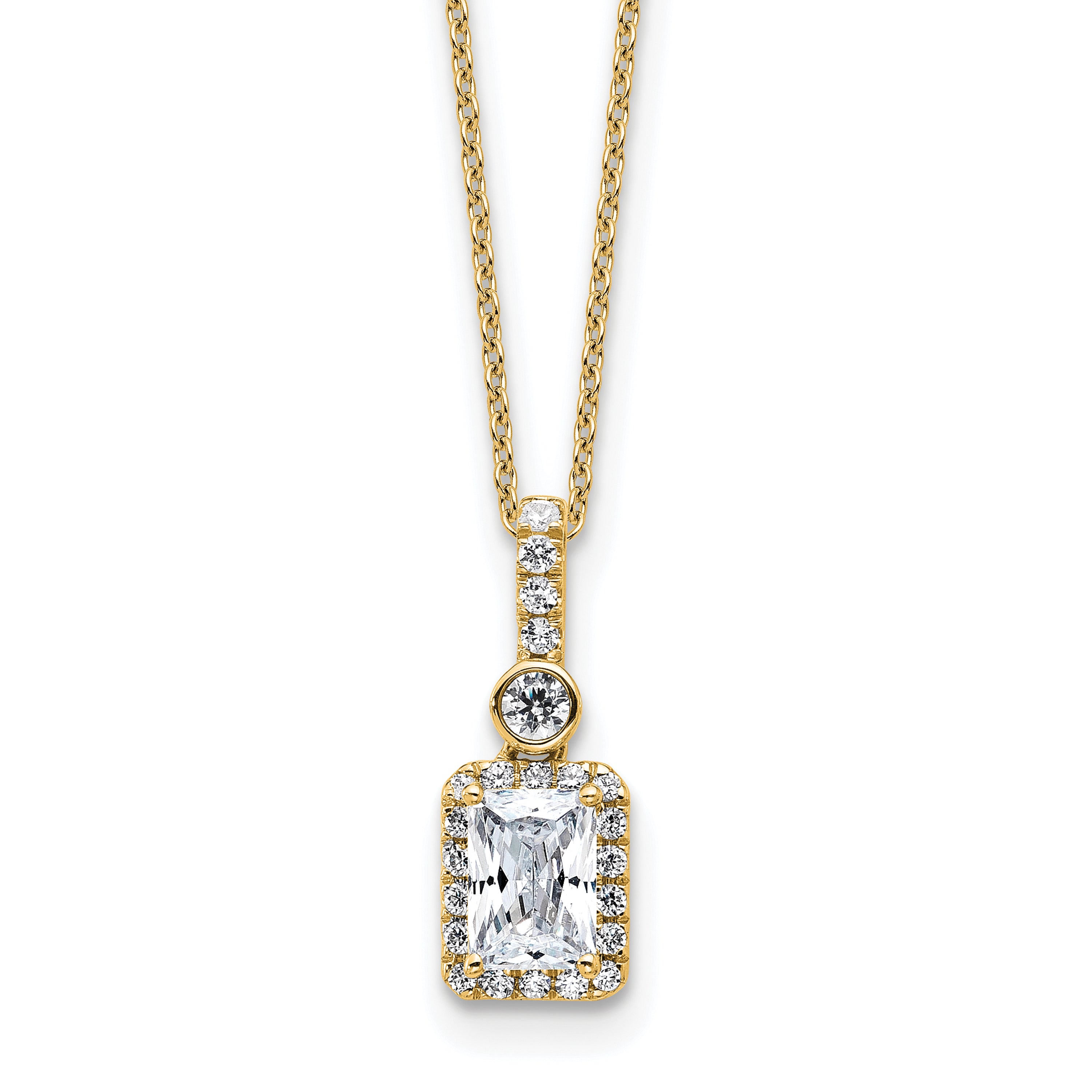 14k 1 carat Lab Grown Diamond VS+ F+ Radiant Complete 18 inch Halo Pendant Necklace