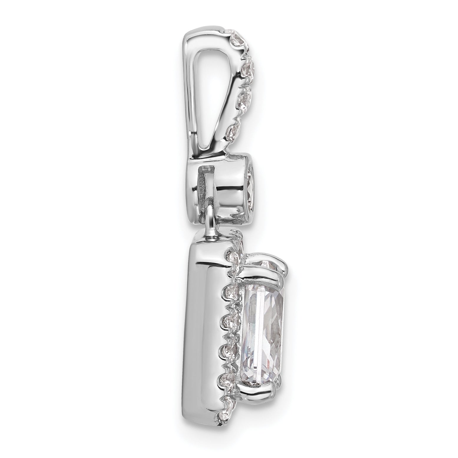 14k White Gold 2 carat Lab Grown Diamond VS+ F+ Radiant Complete Halo Pendant